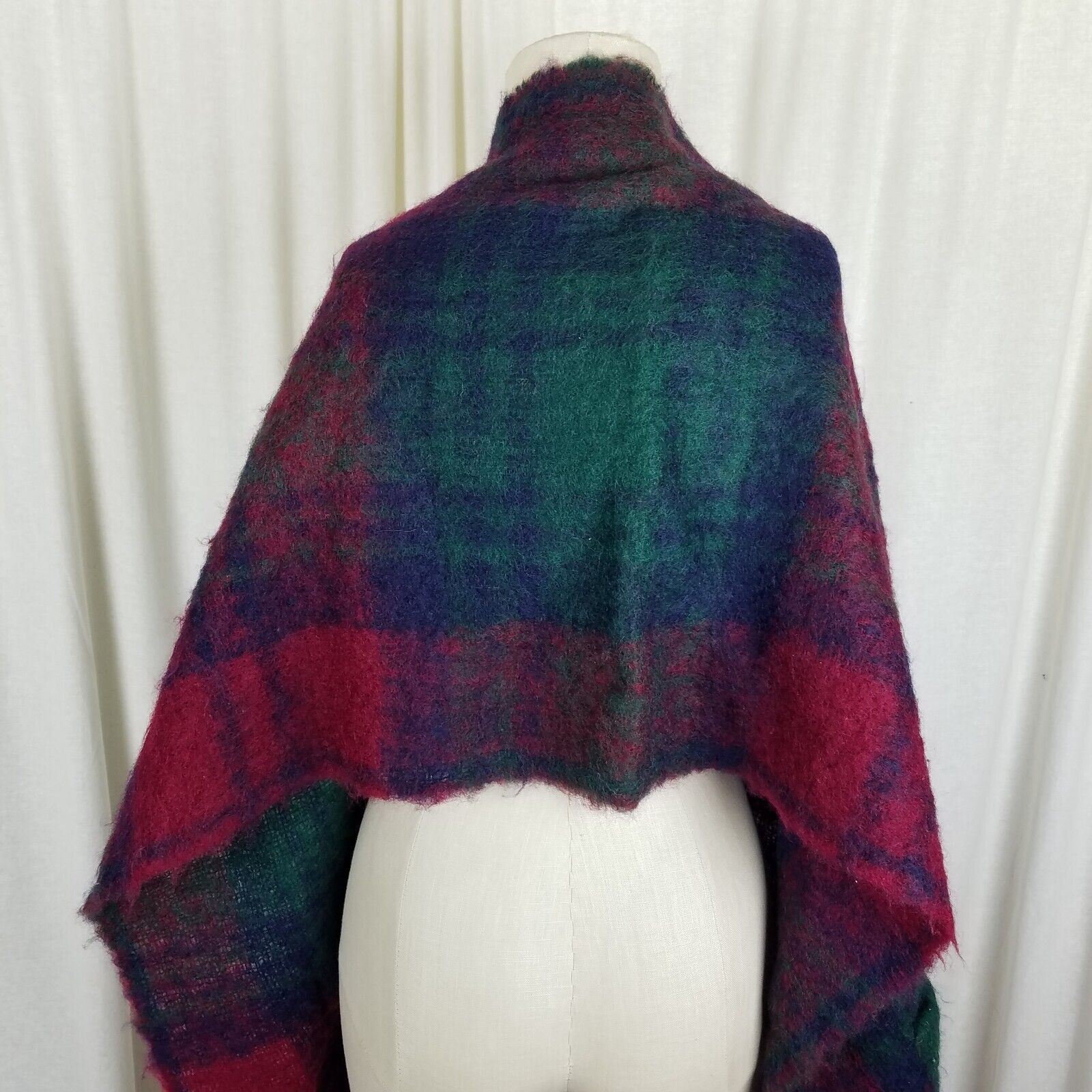Vintage Glentana Scotland Mohair Plaid Fringe Scarf Wrap Pockets Size ONE SIZE - 4 Thumbnail