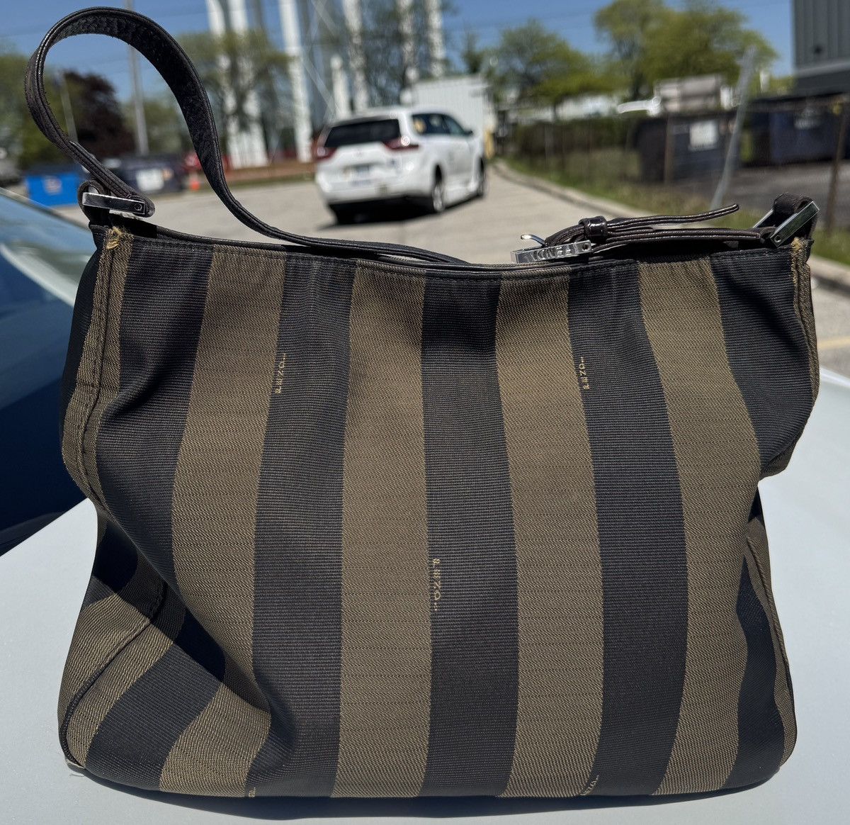 Fendi FENDI Vintage Leather Canvas Shoulder Bag Vertical Stripe Size ONE SIZE - 3 Thumbnail