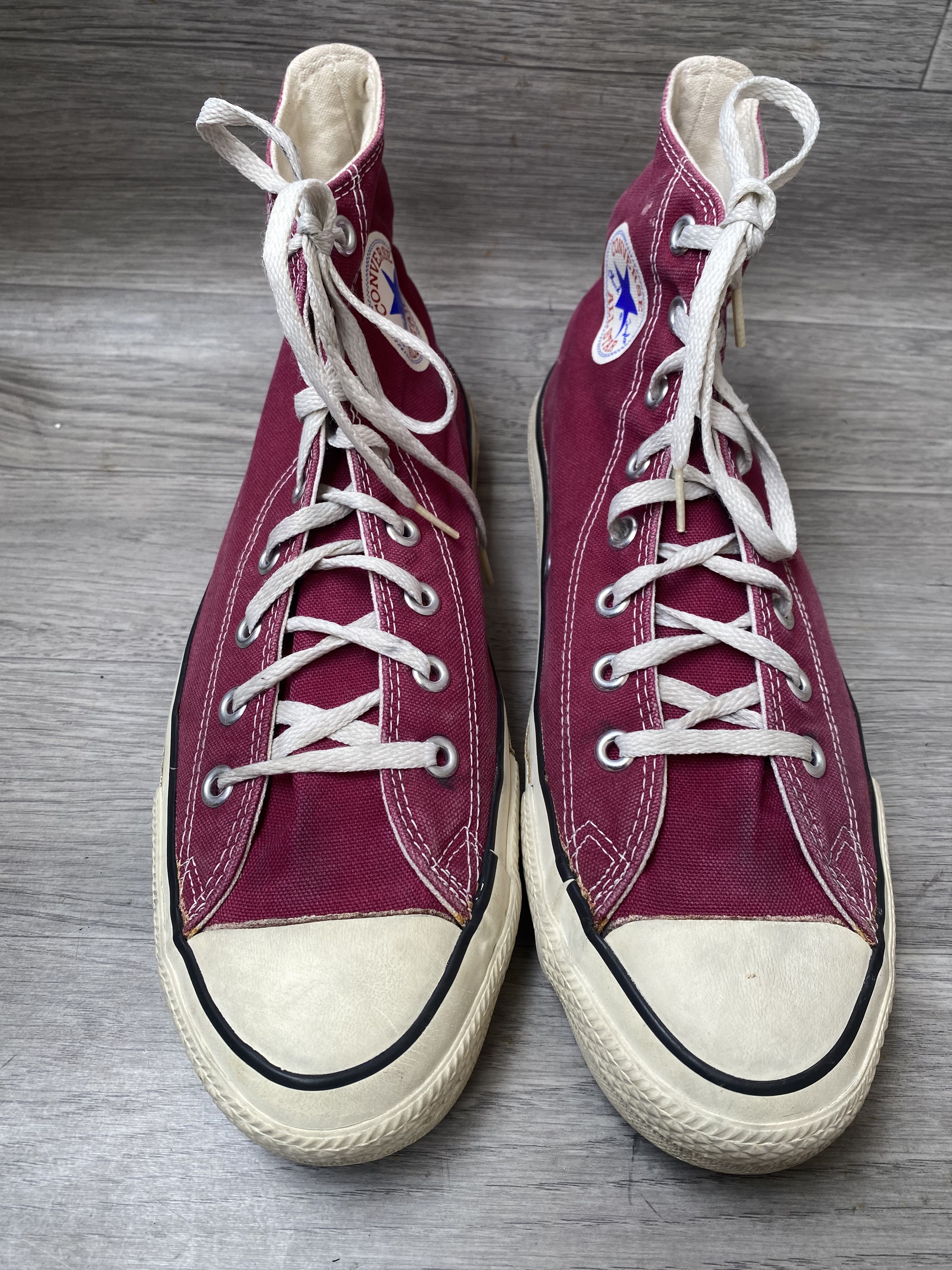 Converse Vintage 90's converse canvas hi-top maroon sneakers Size US 10.5 / EU 43-44 - 2 Thumbnail