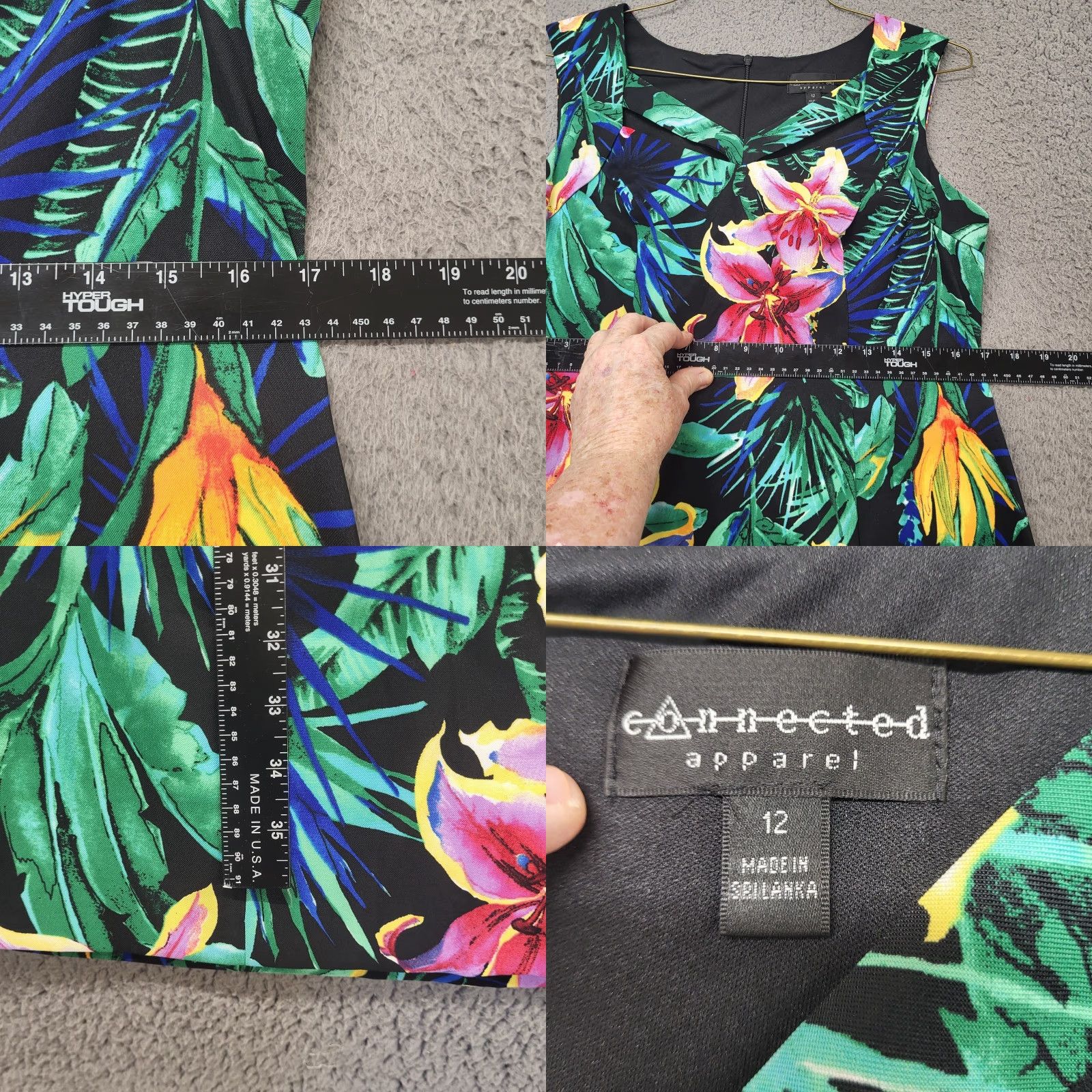 Vintage Connected Dress Womens Size 12 Black Tropical Floral Cruise Travel Brunch Size XL / US 12-14 / IT 48-50 - 8 Thumbnail