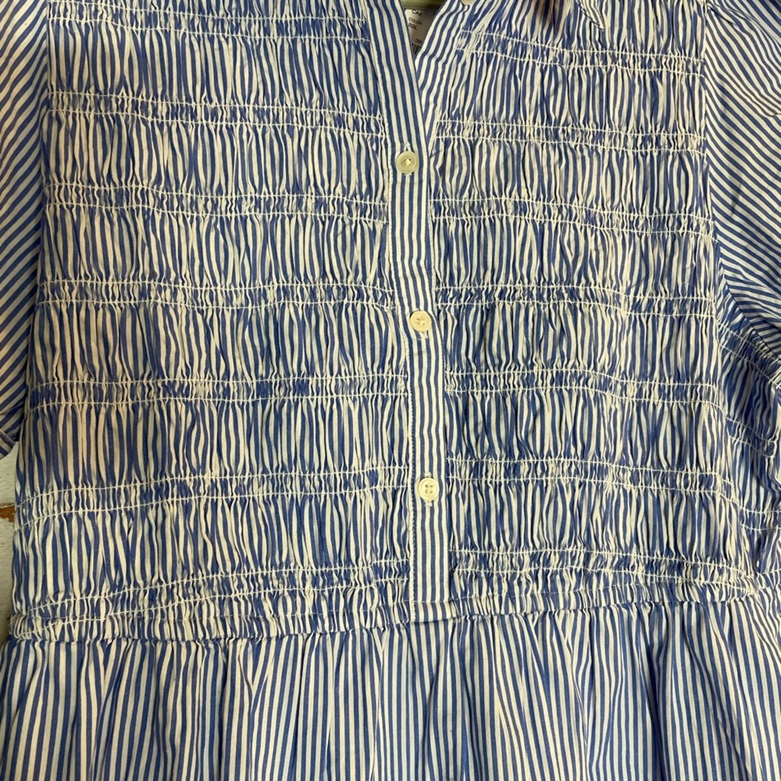 J.Crew NWT J. Crew Blue and White Striped Smocked Dress Size XL / US 12-14 / IT 48-50 - 3 Thumbnail