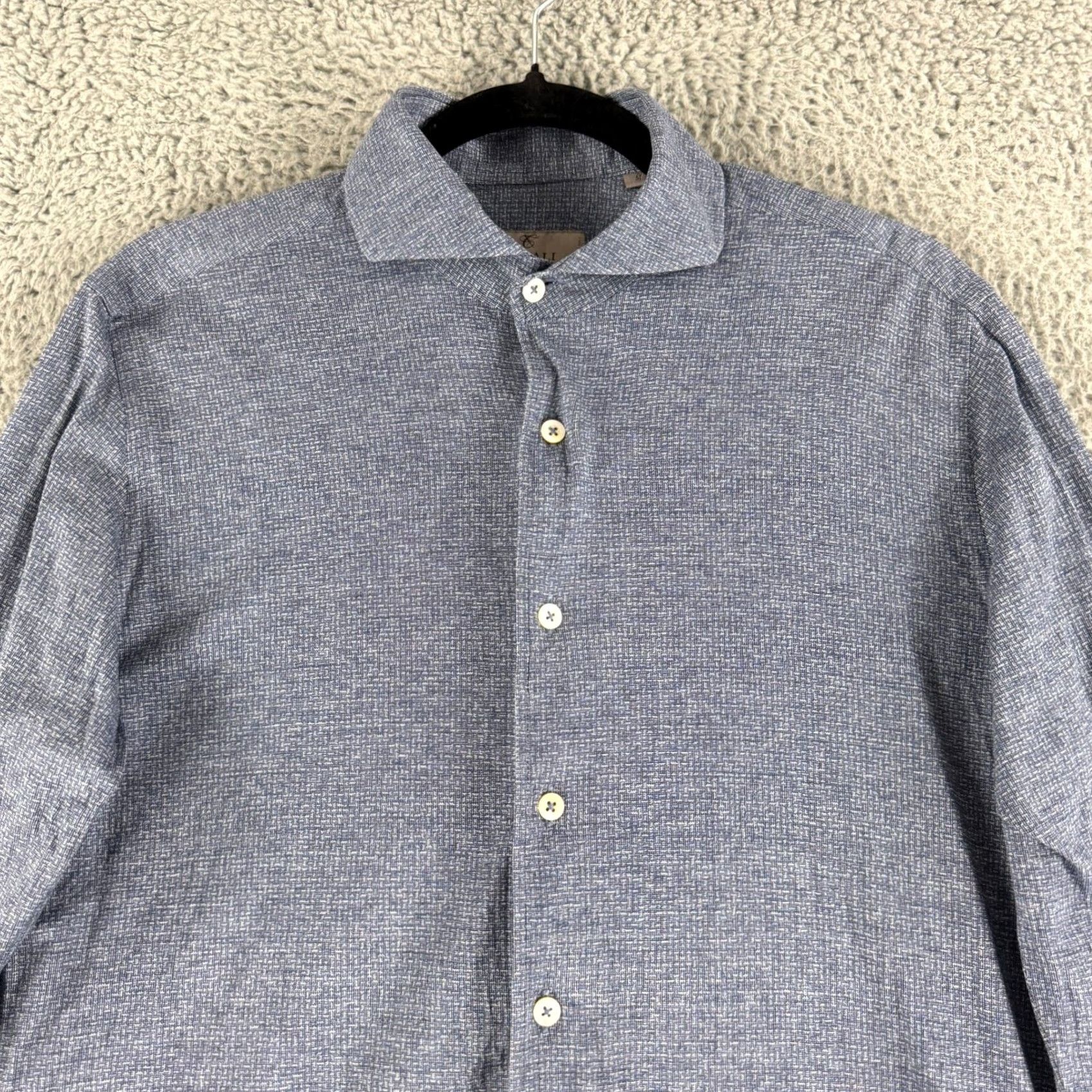 Canali Canali Button-Up Shirt Mens M Blue Geometric Pattern Long Sleeve Made in Italy Size US M / EU 48-50 / 2 - 2 Thumbnail