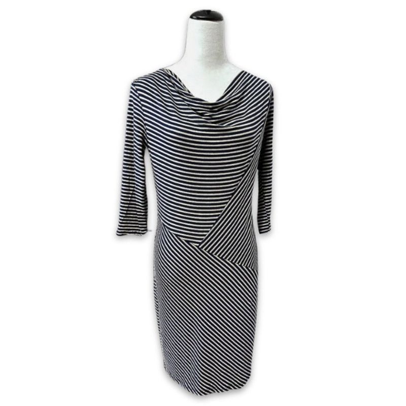 Other Gilli Sheath Dress Knit Fabric Drape Neck Stripe Blue/Gray L Size L / US 10 / IT 46 - 1 Thumbnail