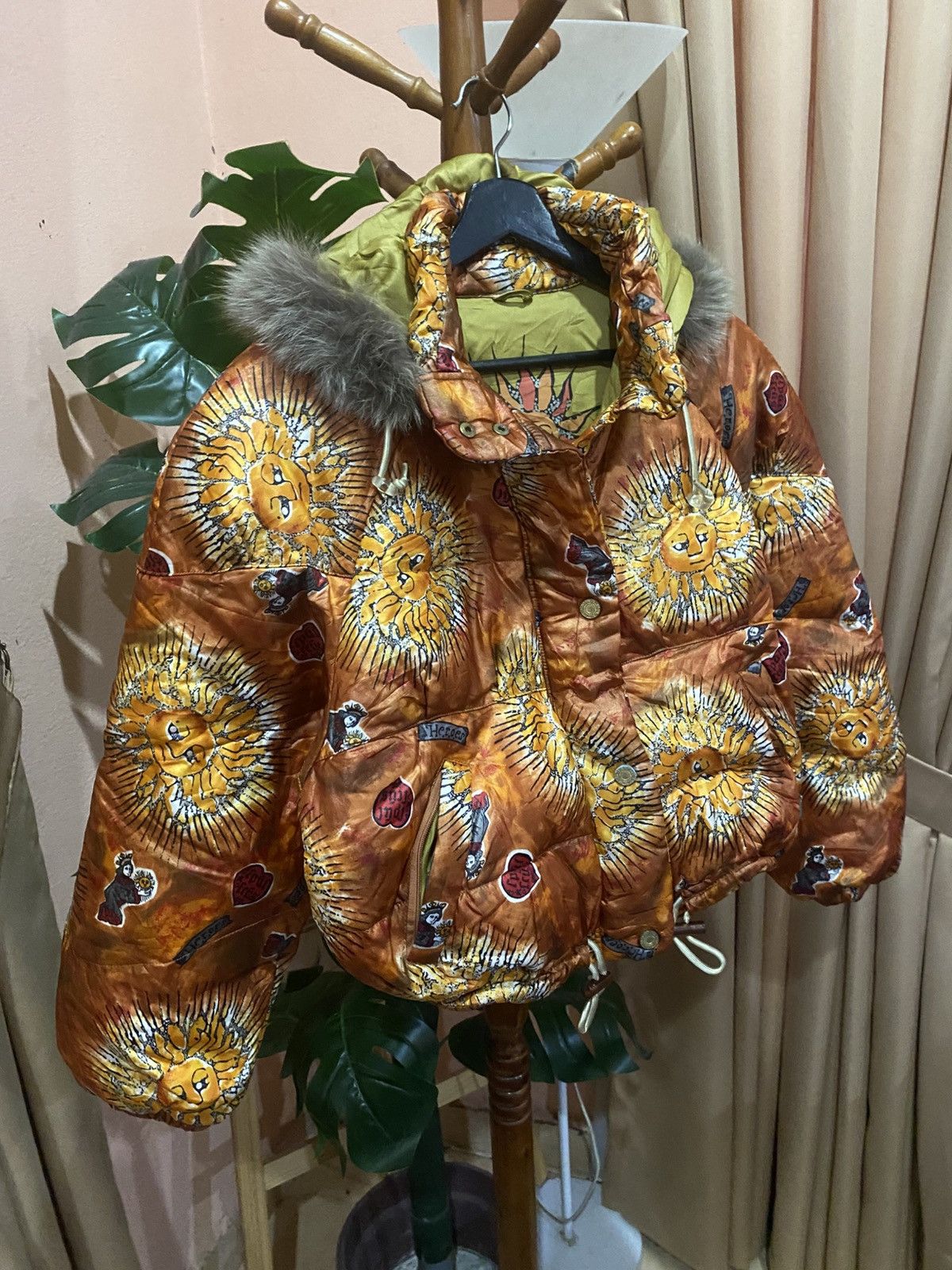 Other Vintage Sun Print Down Jacket with Faux Fur Hood – Japan Size M / US 6-8 / IT 42-44 - 3 Thumbnail