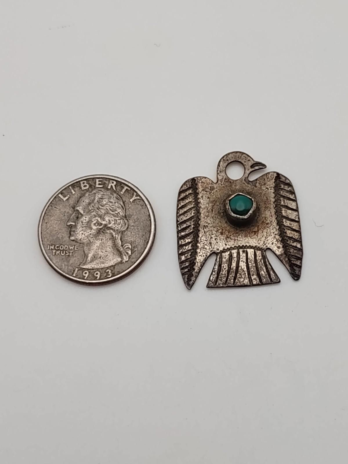 The Unbranded Brand Thunderbird Pendant Southwestern Silver Tone Turquoise Color Size ONE SIZE - 3 Thumbnail