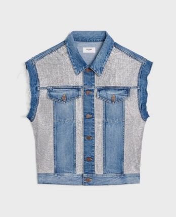 Celine Crystal Trucker Jacket in Zuma Wash Denim Size US XL / EU 56 / 4 - 1 Thumbnail