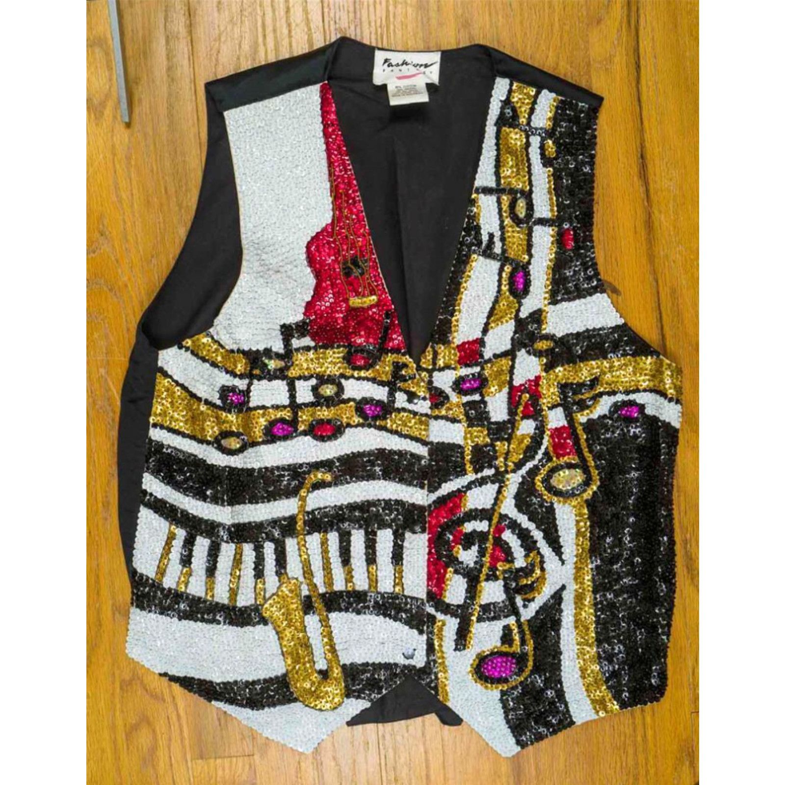 image of Vintage 1990's Fashion Vest Sequin Beaded Jazzfest Musical Holiday Bedazzled in White, Women's (Siz