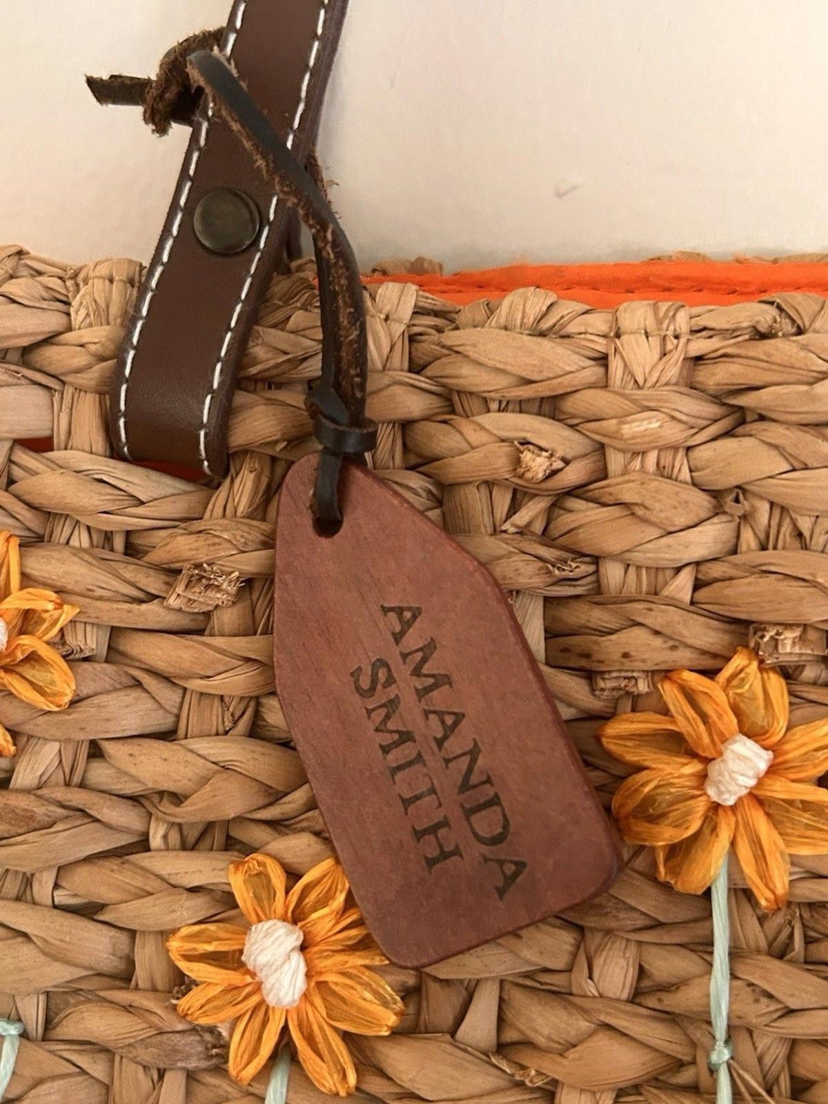 Other Amanda Smith Straw Bag Purse Tote w/ Orange Flowers & Liner Size ONE SIZE - 2 Thumbnail