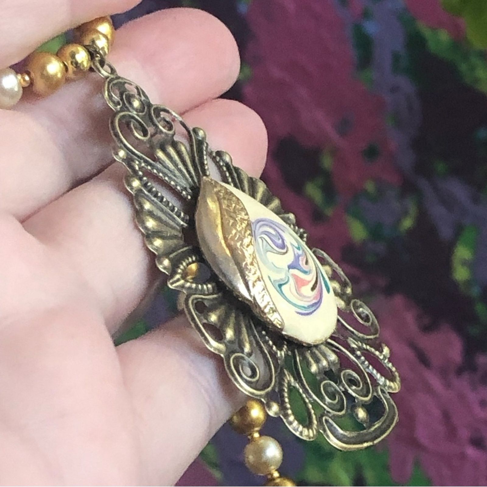 Handmade Handcrafted repurpose teardrop filigree Pearl necklace Size ONE SIZE - 9 Thumbnail