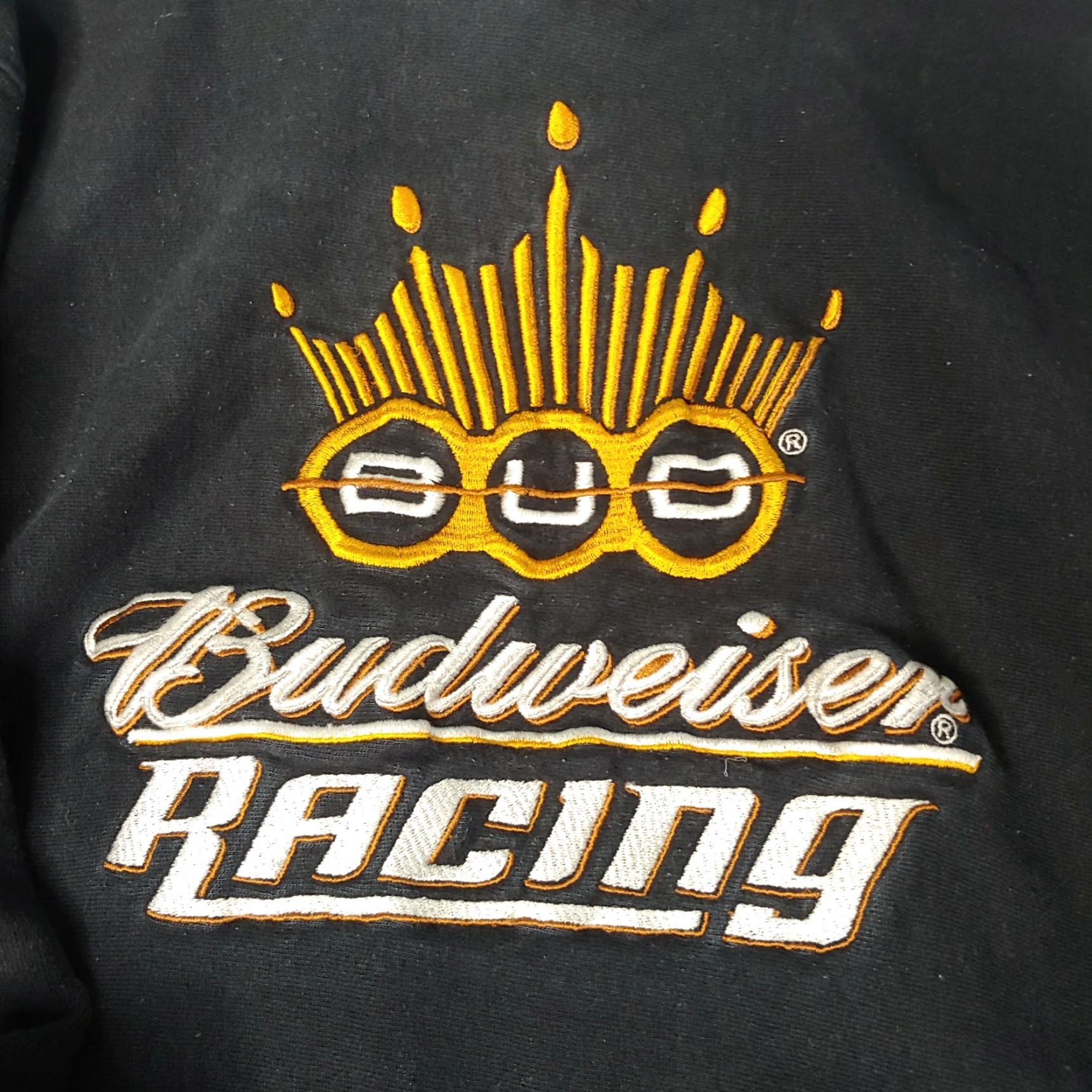 Budweiser VINTAGE BUDWEISER Racing Hooded Sweatshirt M Black Cotton Blend Reverse Weave Embroidered NASCAR Motorsports Beer Men Hoodie Pullover Size US M / EU 48-50 / 2 - 2 Thumbnail