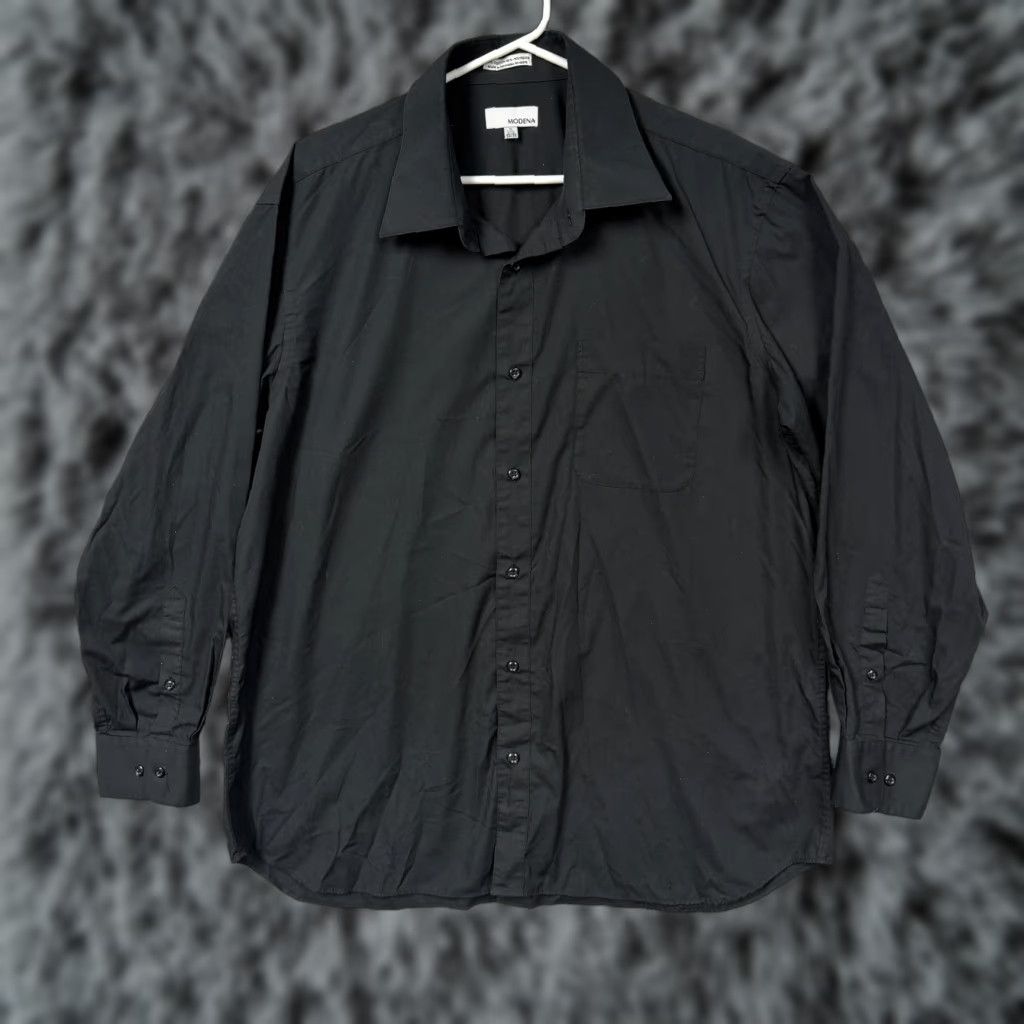 Vintage Modena Dress Shirt Mens XL 17.5 34/35 Black Long Sleeve Business Formal Size 46R - 1 Thumbnail