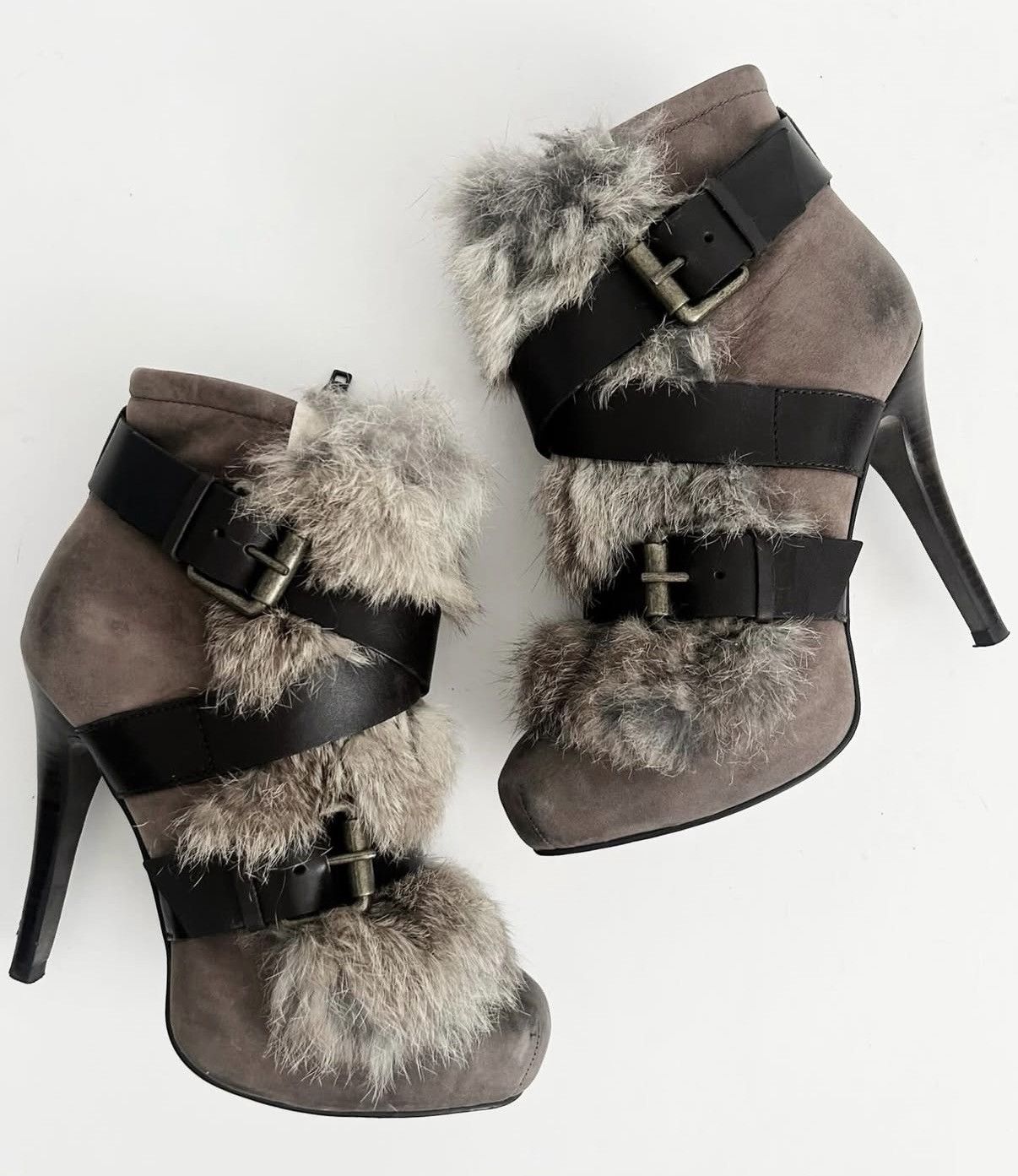 ASH ASH RABBIT FUR BONDAGE HEELS LEATHER WINTER BOOTS Y2K Size US 8 / IT 38 - 1 Thumbnail