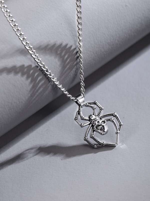 Jewelry x Vintage Spider Retro Pendant Y2K Necklace Chain in Silver, Men's