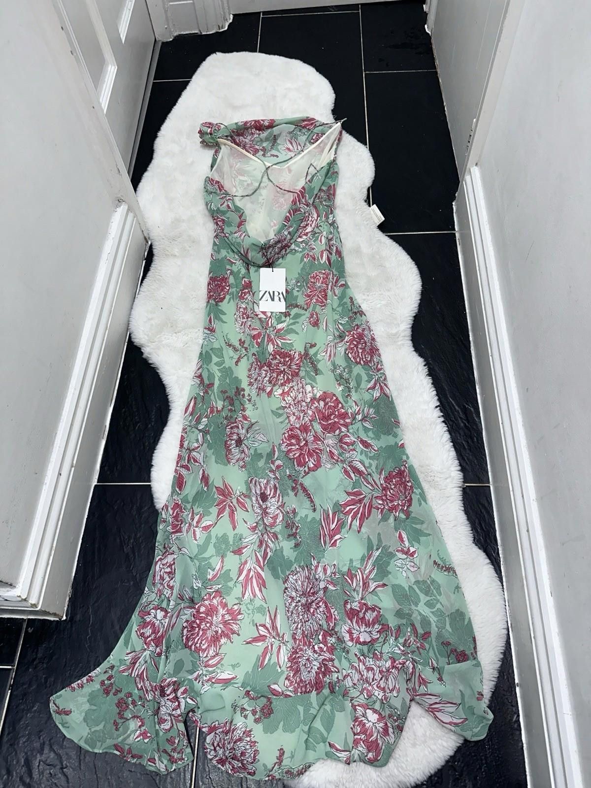 Zara ZARA Green Floral Maxi dress Size L / US 10 / IT 46 - 6 Thumbnail