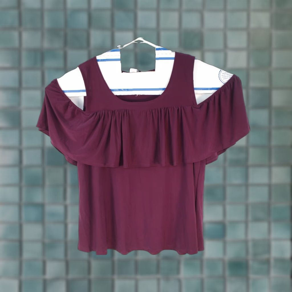 Vintage Star Vixen Top Women's Size 1X Burgundy Soft Shear Split Sleeve Cold Shoulder Womens Size XL / US 12-14 / IT 48-50 - 1 Thumbnail