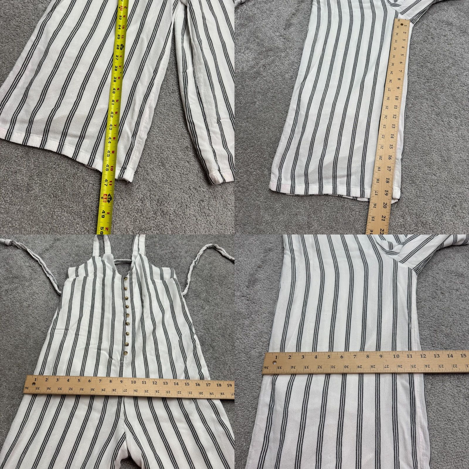 American Eagle Outfitters VINTAGE American Eagle Belted Wide Leg Jumpsuit Womens XS White Striped Button Up Size 26" / US 2 / IT 38 - 10 Thumbnail