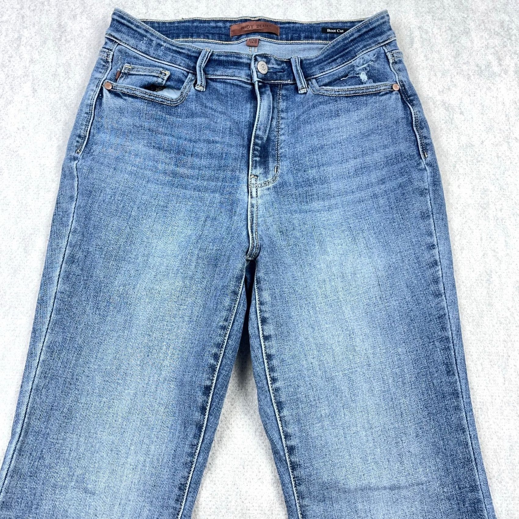 Vintage Judy Blue Jeans Women Bootcut 28 Blue Denim Distressed Stretch 5-Pocket Pocketed Regular Mid Rise Size 28" / US 6 / IT 42 - 4 Thumbnail