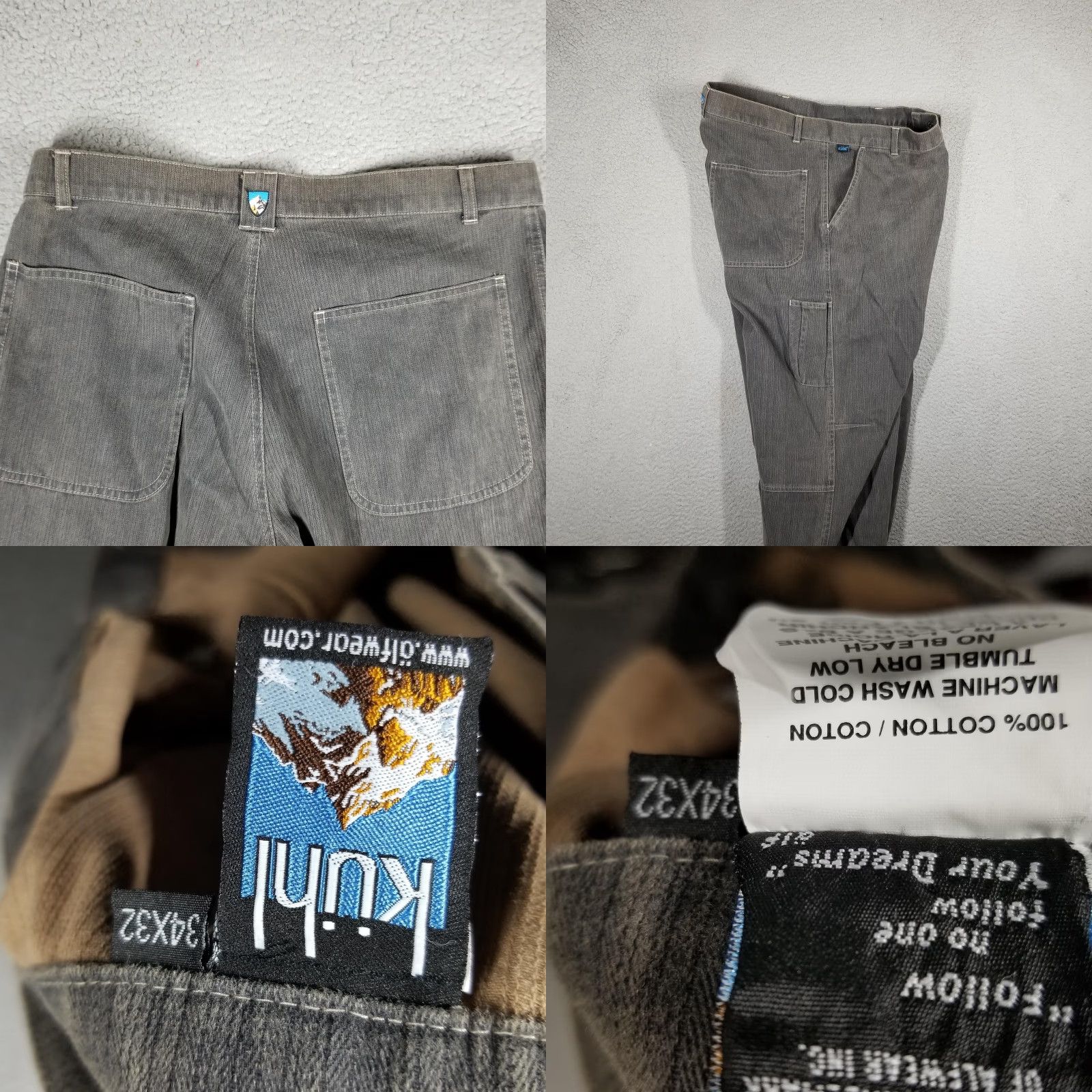 Vintage KÜHL Utility Pants Mens 38x32 Gray Casual Workwear Cotton Articulated Knees Size US 38 / EU 54 - 8 Thumbnail