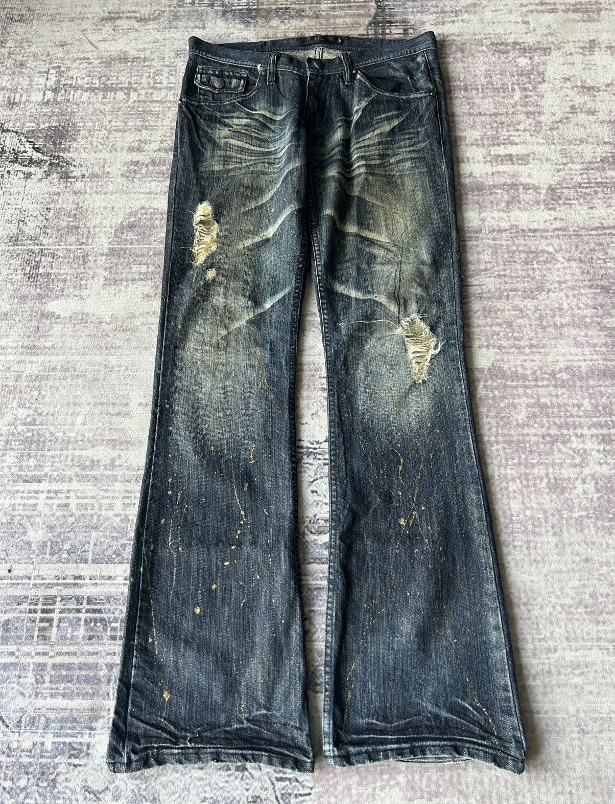 If Six Was Nine Midas Flared Punk Mudwash Jeans Size US 32 / EU 48 - 3 Thumbnail