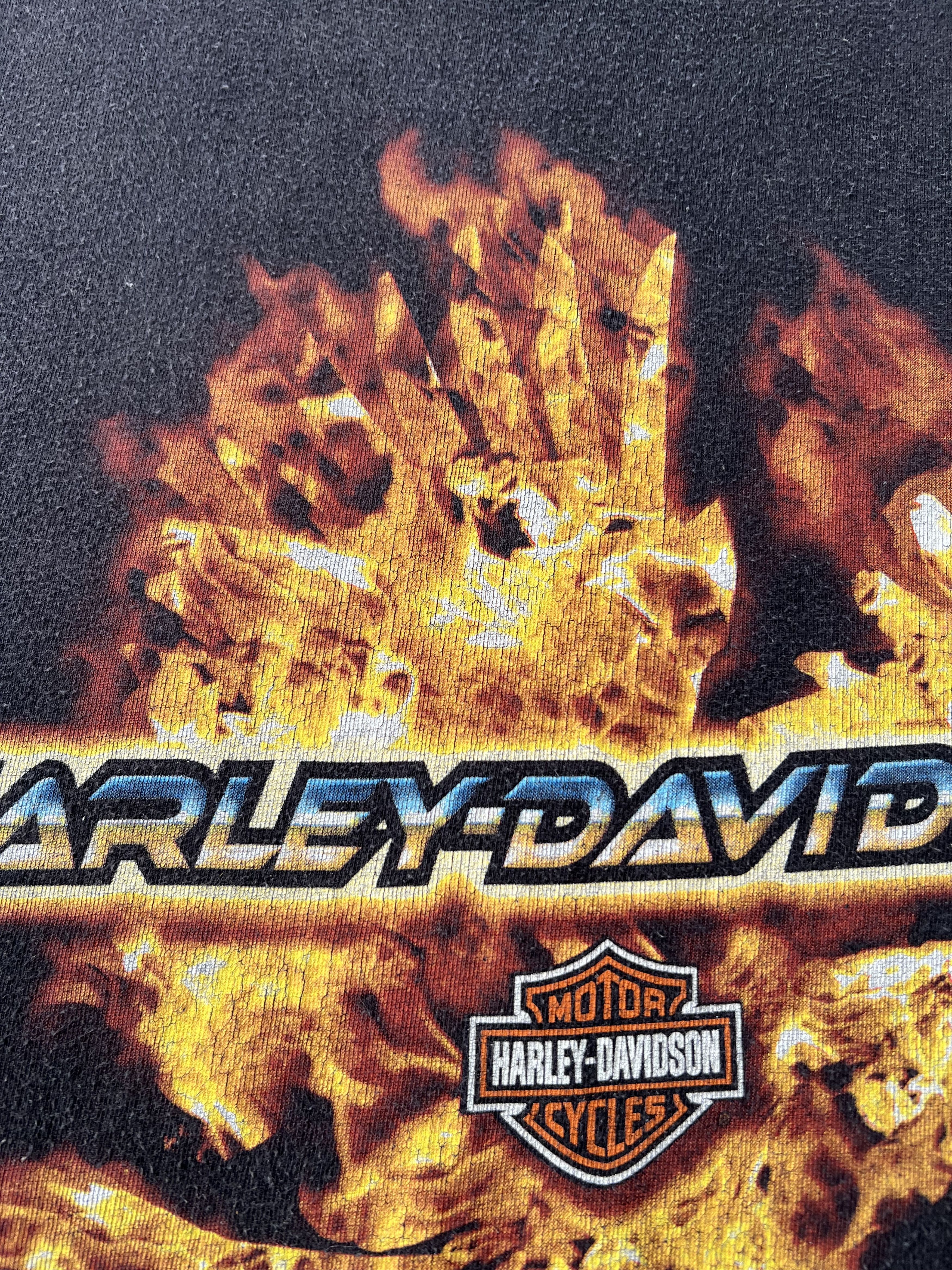 Harley Davidson Vintage 2006 Harley Davidson Eagle Fire Flame Black T-shirt Size US L / EU 52-54 / 3 - 6 Thumbnail