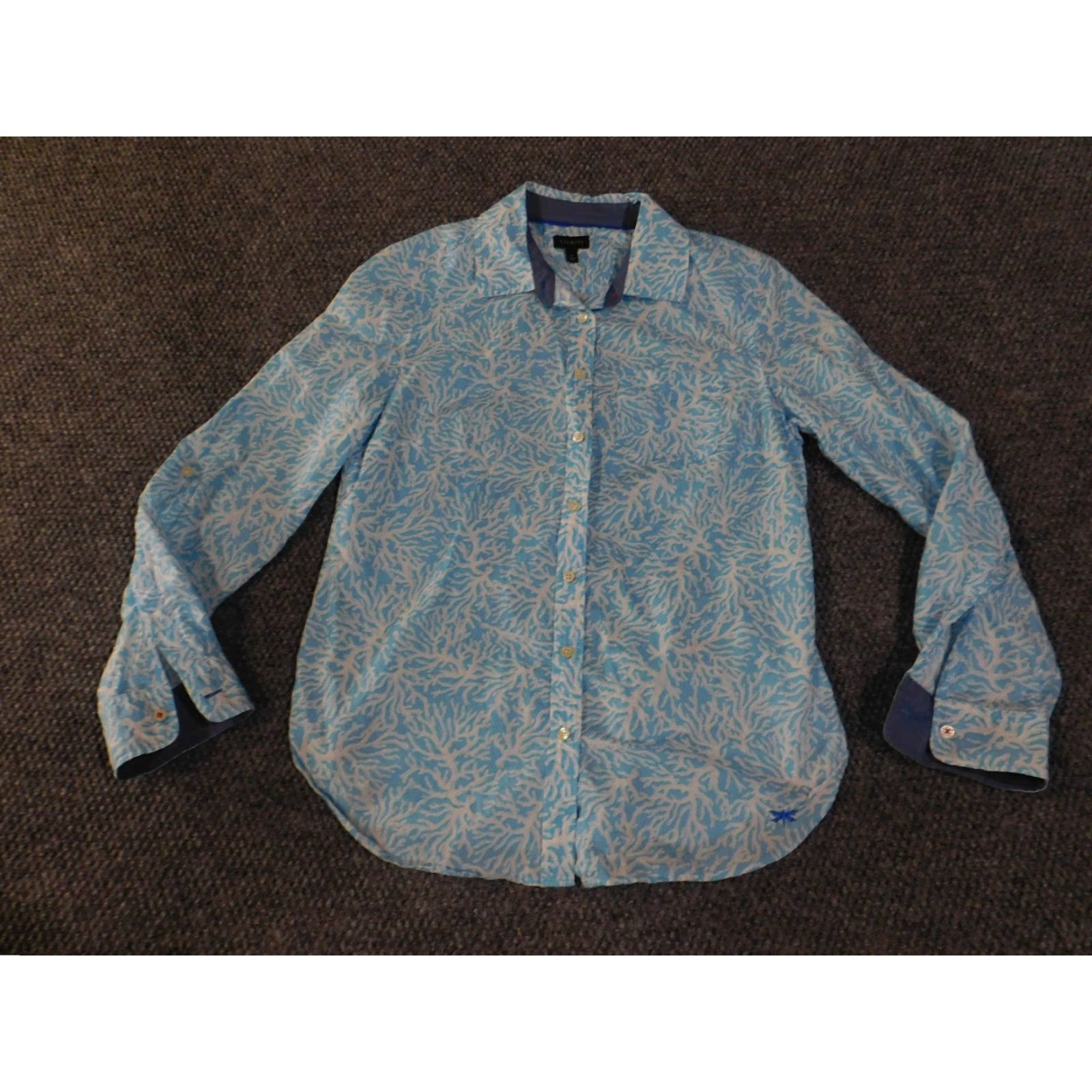 Talbots Talbots Shirt Womens Small Blue White Coral Print Button Front Long Sleeve Cotto Size S / US 4 / IT 40 - 2 Thumbnail