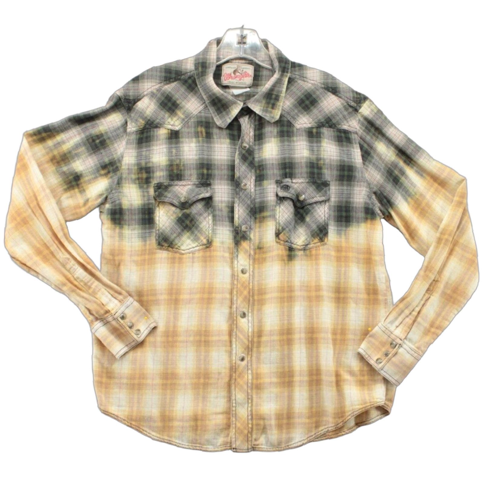 Wrangler VINTAGE Wrangler Shirt Men's Large Western Pearl Snap Plaid Green Yellow 100% Cotton Cowboy USA 90s Mens Size US L / EU 52-54 / 3 - 1 Thumbnail