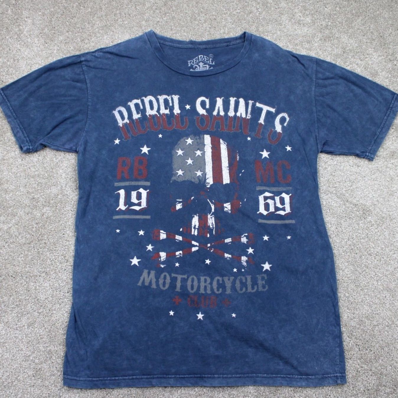 Vintage Rebel Saints Shirt Adult XL Blue Motorcycle Graphic Print S/S T-Shirt Motorcycle Theme Size US XL / EU 56 / 4 - 2 Thumbnail