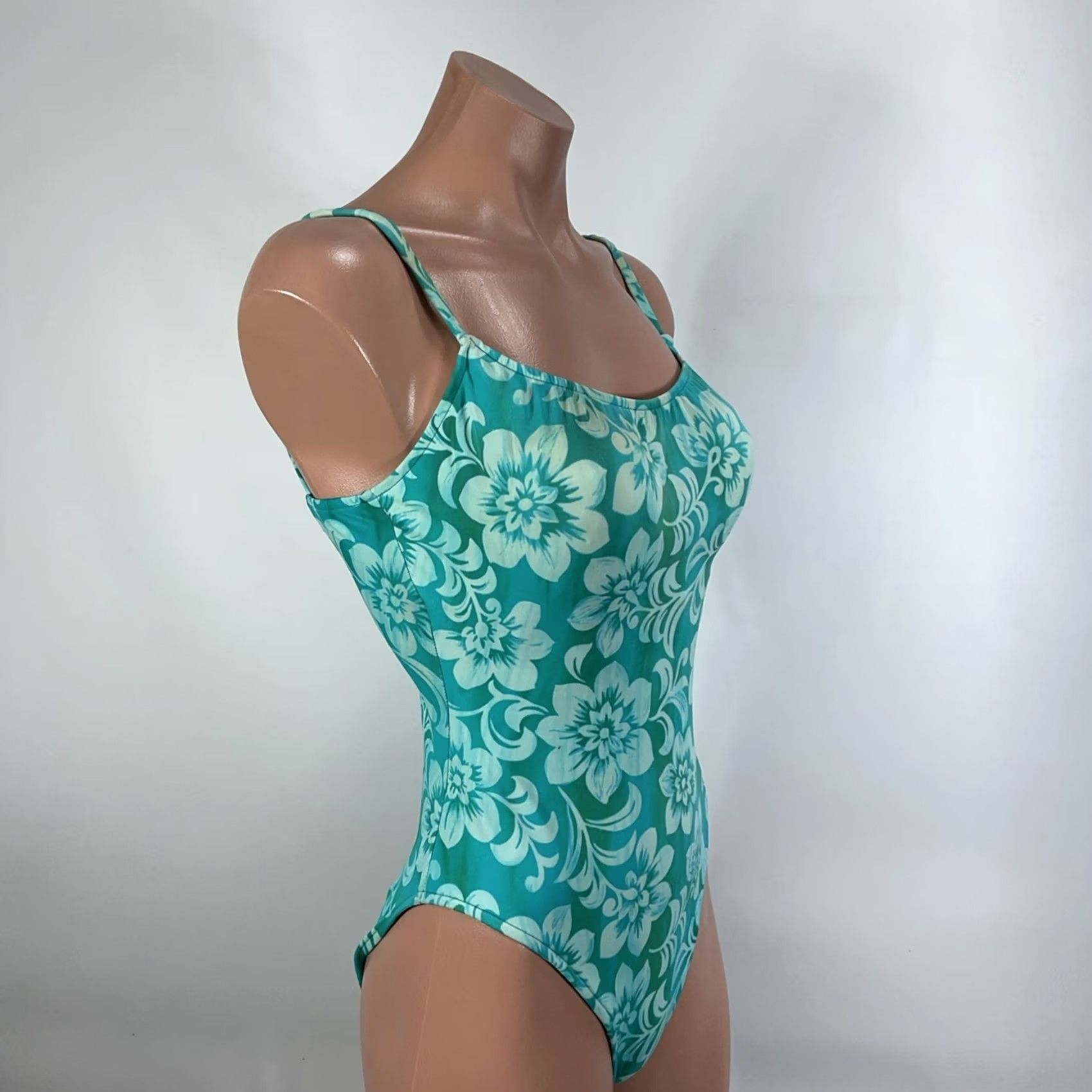 AQUA VINTAGE Leilani One Piece Swimsuit Aqua Blue Floral Hi-Cut 90s Y2K Womens Size 10 Size ONE SIZE - 5 Thumbnail