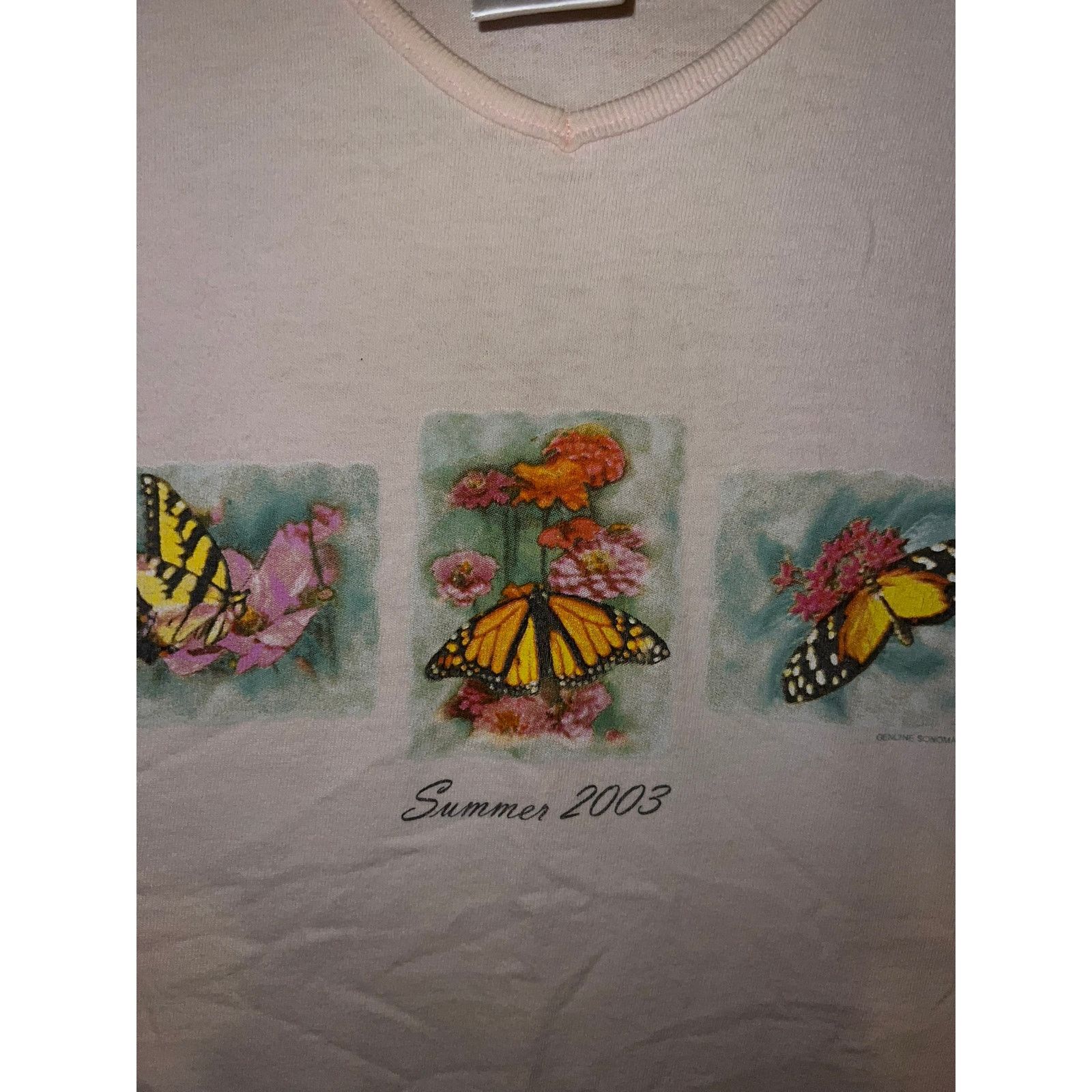 Sonoma Womens Summer Butterfly Shirt Garden Pink Tee Top 2003 Y2K M Size M / US 6-8 / IT 42-44 - 2 Thumbnail