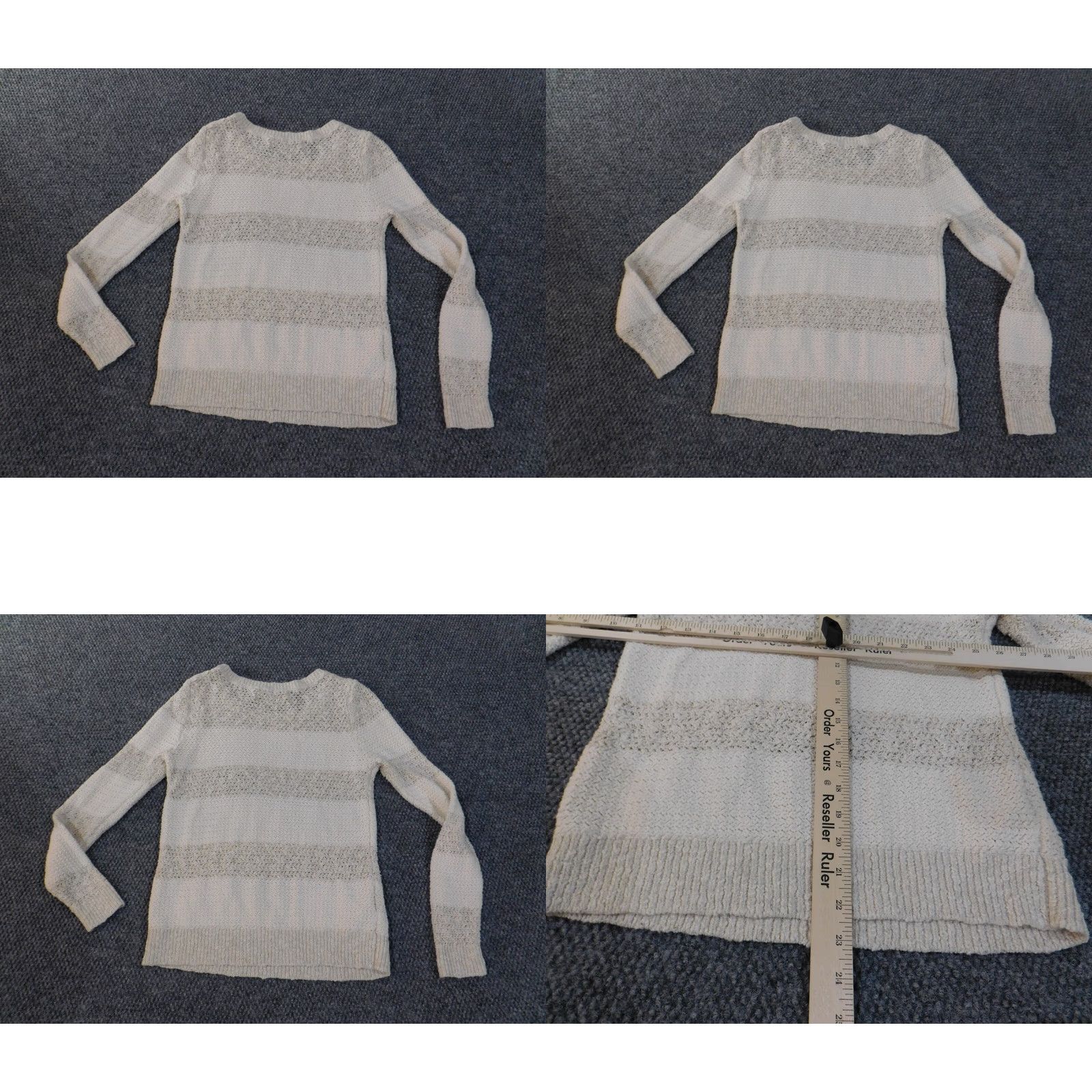 Loft LOFT Sweater Pullover Women Medium Beige Stripe Knit Cotton Acrylic Rib Knit Round Neck Long Sleeve Regular Fit Vintage No Size M / US 6-8 / IT 42-44 - 8 Thumbnail