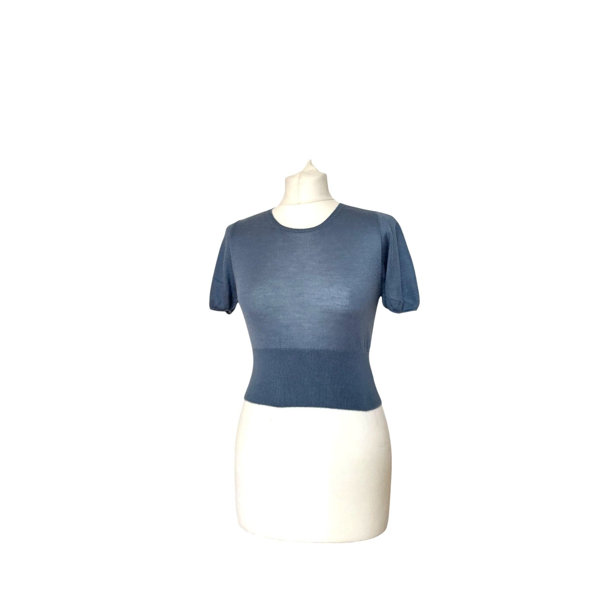 Prada Blue Cashmere Silk Short sleeves sweater Size XS / US 0-2 / IT 36-38 - 1 Thumbnail