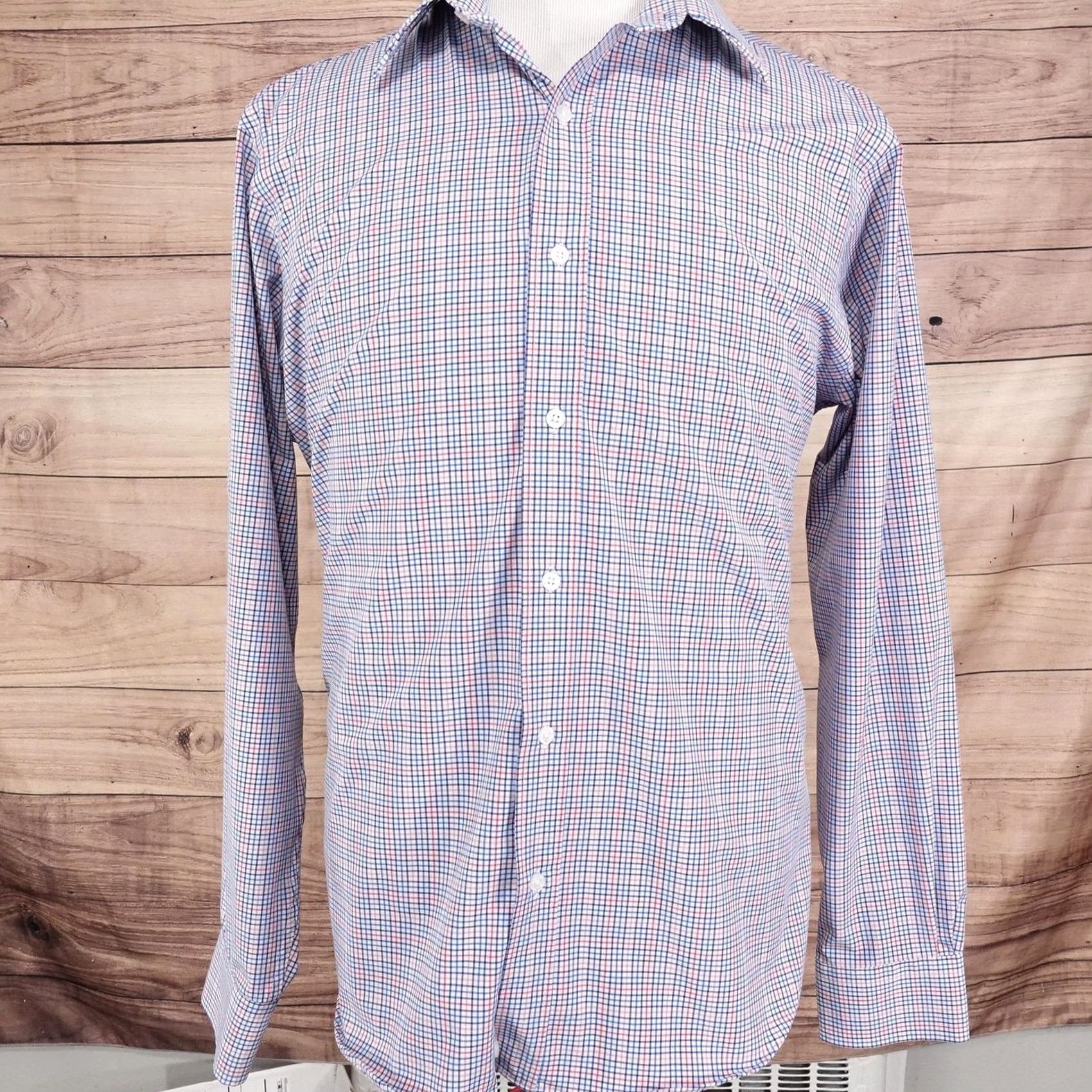 Lands' End Lands' End Dress Shirt Blue Check Regular Fit Long Sleeve Button Front 16-16.5 34/35 Mens Large MultiColor Casual Business Regular Mens Size 42R - 3 Thumbnail