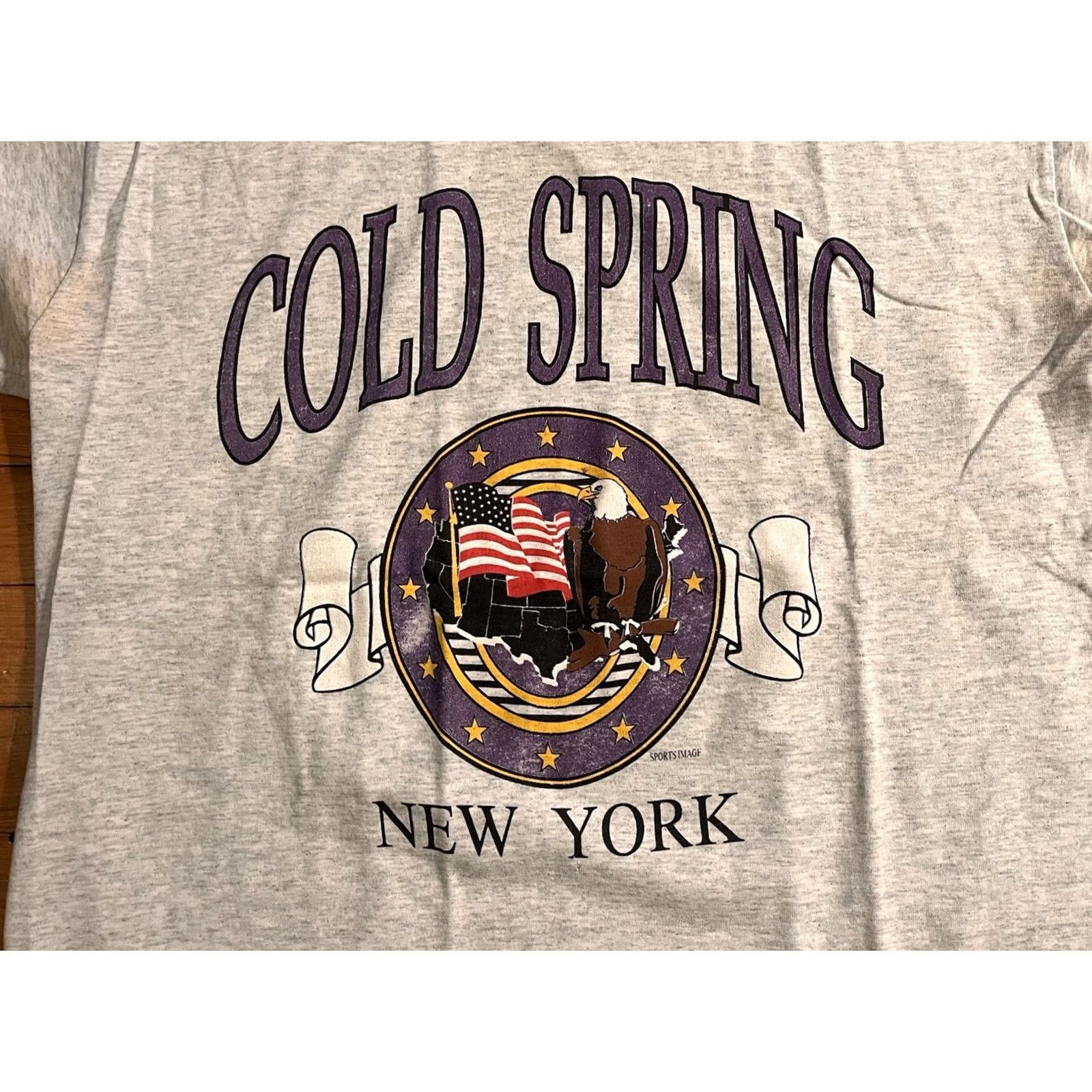 Fruit Of The Loom VINTAGE American Flag Shirt Men’s L Grey 90s USA Patriotic City Graphic Print Crew Neck Cotton Blend Short Sleeve Size US L / EU 52-54 / 3 - 3 Thumbnail