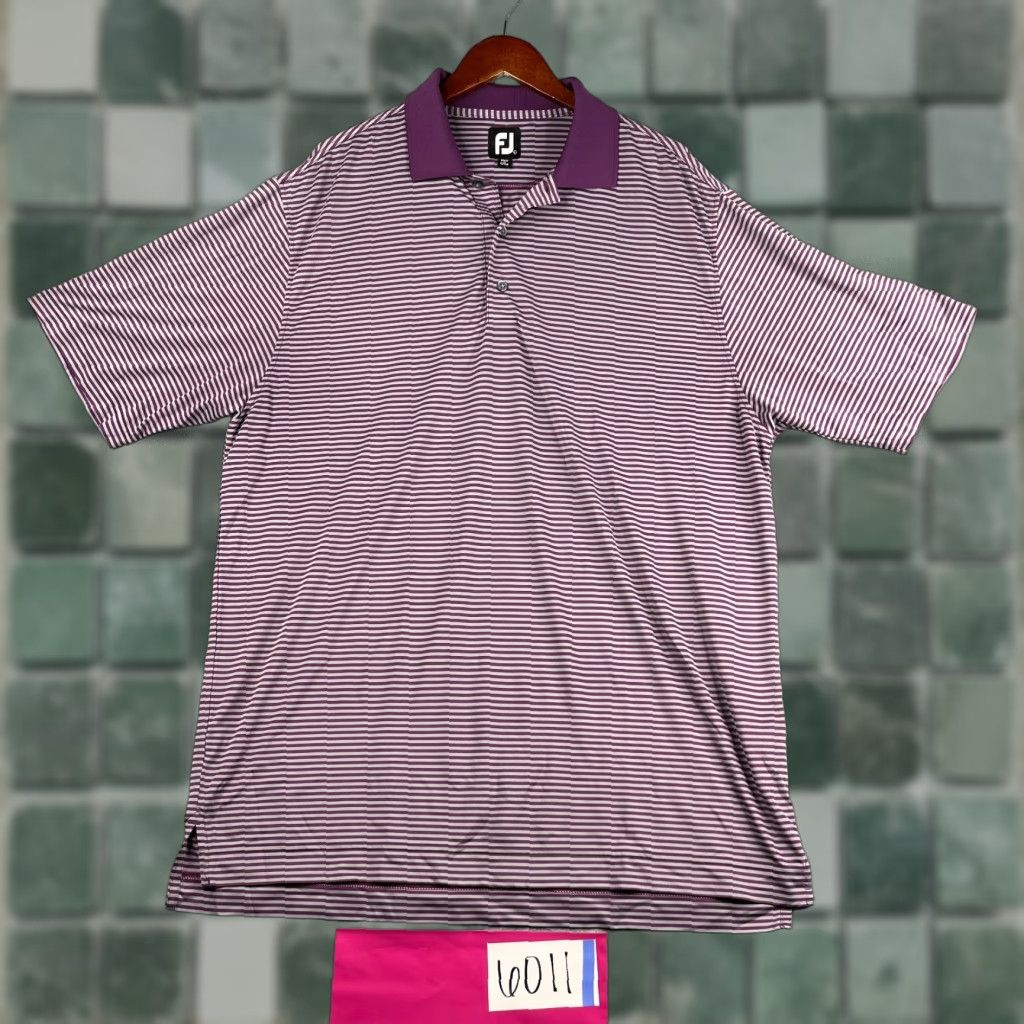 Footjoy FootJoy Performance Polo Shirt Large Purple Gray Striped Casual Stretch Golf Men Size US L / EU 52-54 / 3 - 1 Thumbnail