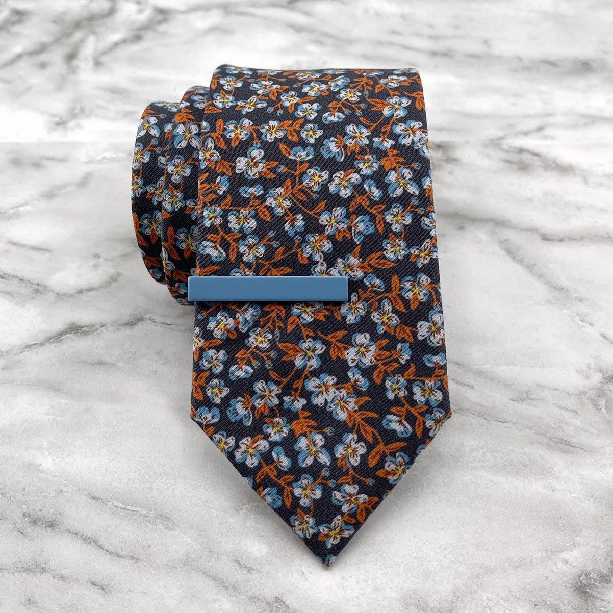 Other Men’s Charcoal Floral Slim Necktie & Baby Blue Tie Bar Size ONE SIZE - 1 Thumbnail