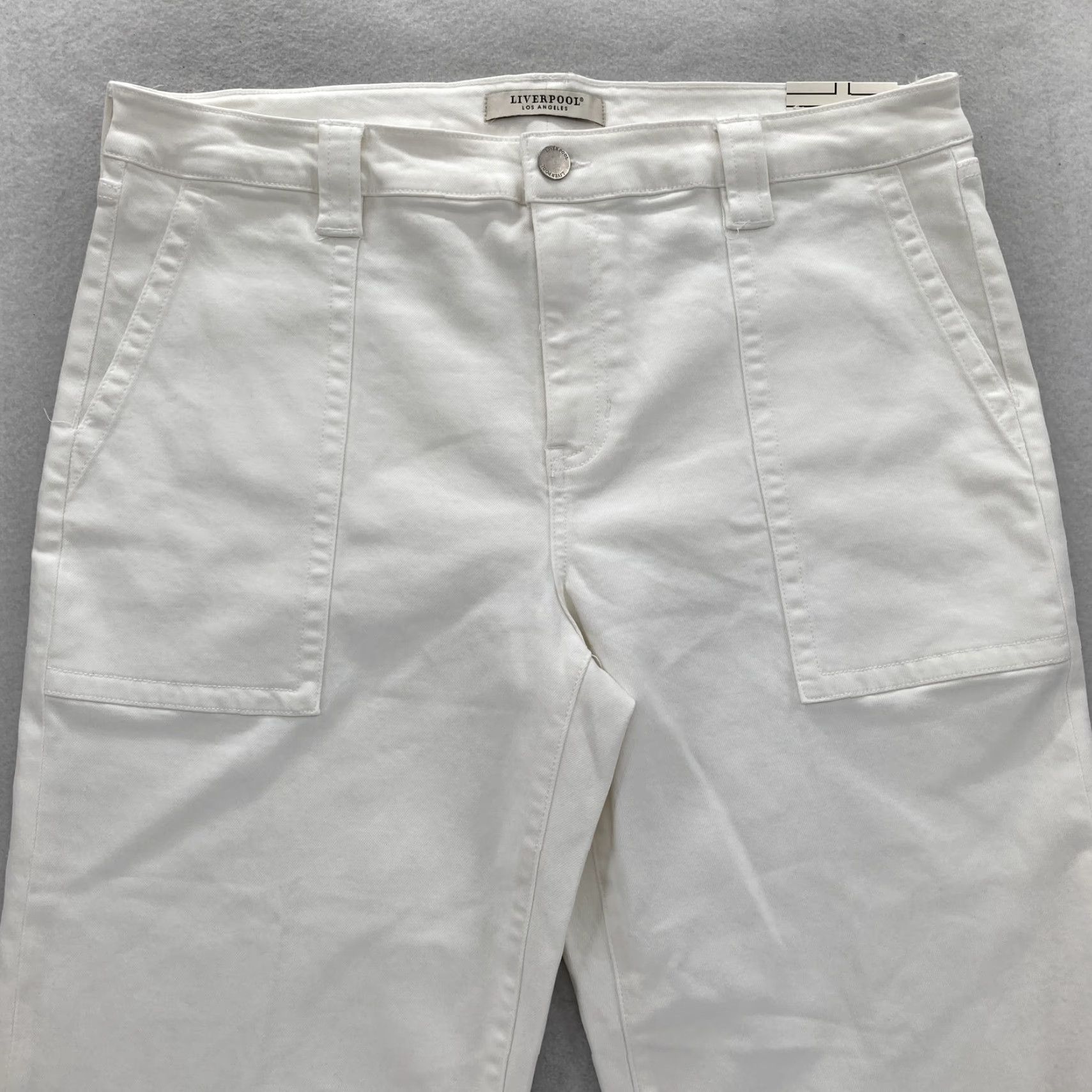 Vintage Liverpool Pants Womens 16W White Cropped Wide Leg High Rise Pockets Logo Buttons Zip Casual Travel Business Women Pants Size 38" / US 16 / IT 52 - 2 Thumbnail