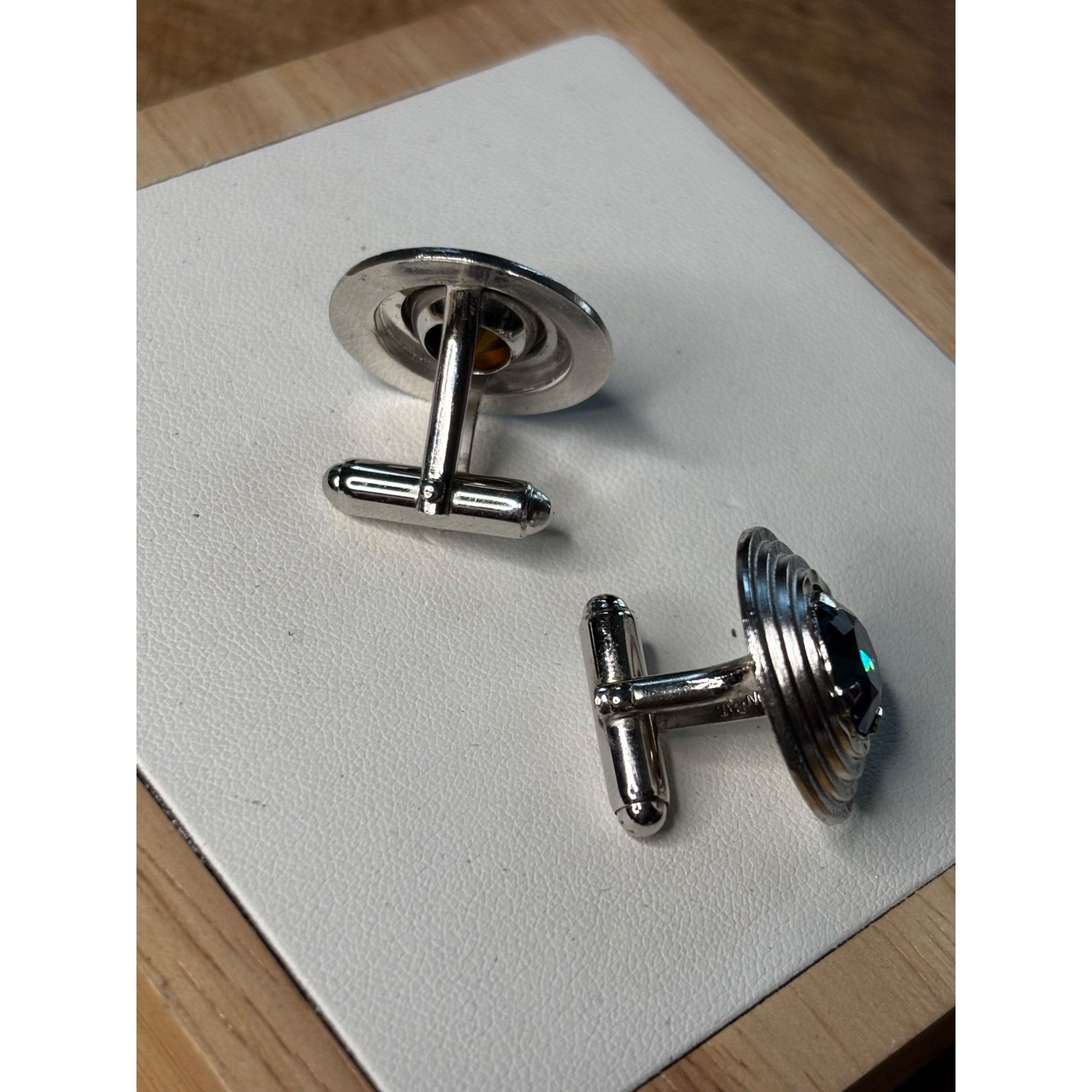 Other Silver Cufflinks With Blue Crystal Center & Circular Design Size 42R - 3 Thumbnail