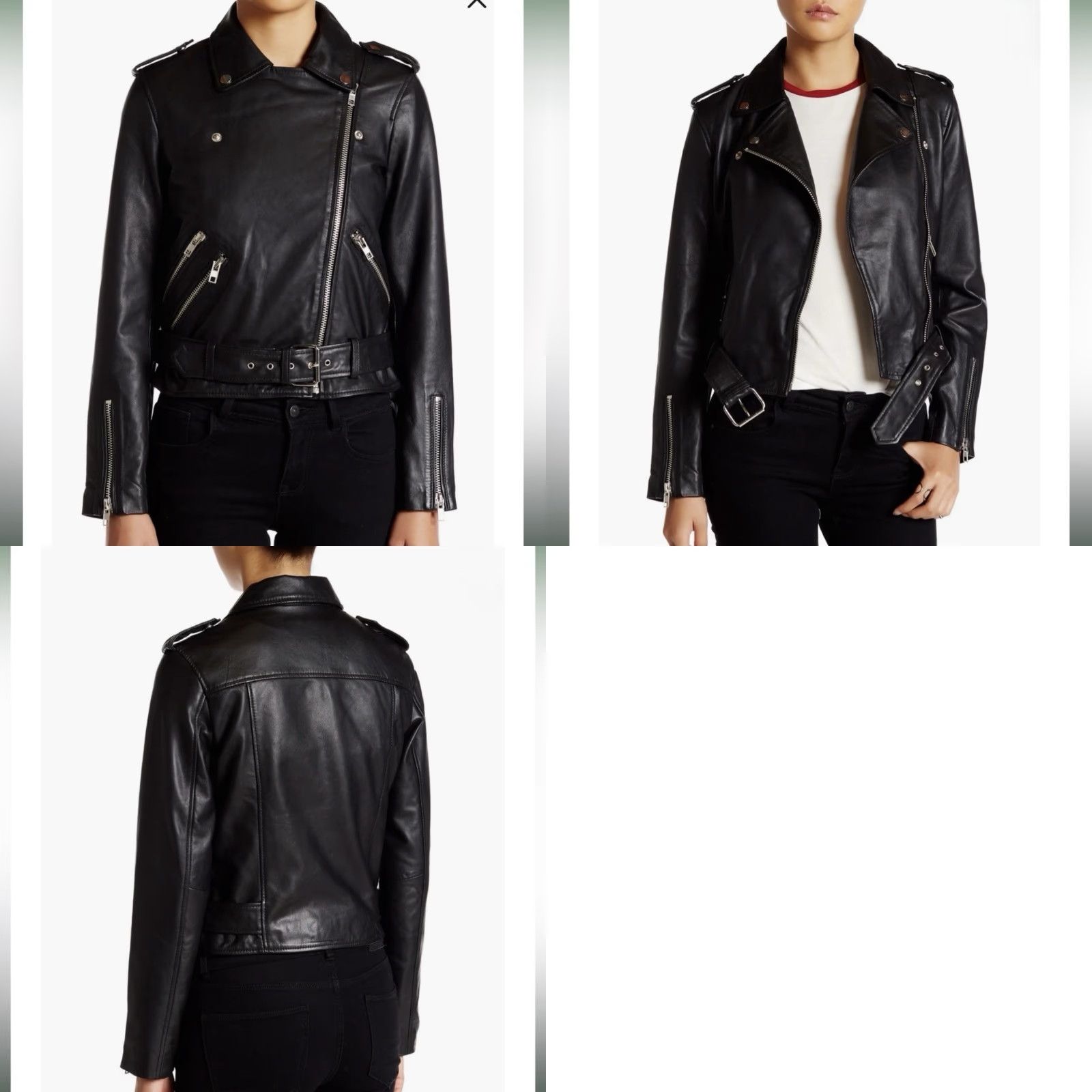 Vintage Walter Baker Leather Moto Jacket Womens XS Black Biker Zip Buckle Size XS / US 0-2 / IT 36-38 - 8 Thumbnail