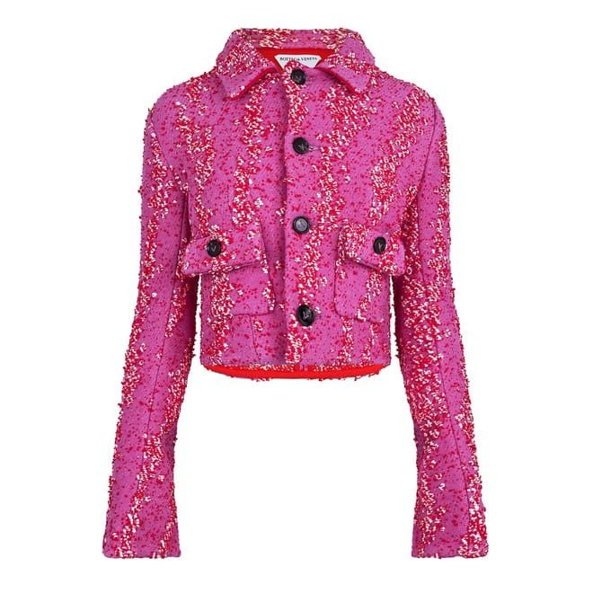 Bottega Veneta Bottega Veneta Boucle Crop Jacket in Pink Size XXS / US 00 / IT 34 - 1 Thumbnail