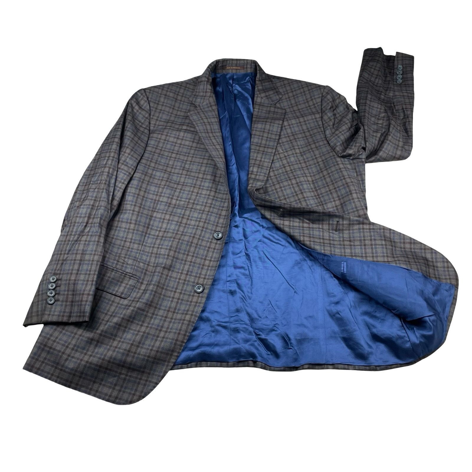 J.Hilburn J.Hilburn Men's Bespoke 100% Wool 2-Button Blazer Brown/Blue Size 46S - 3 Thumbnail