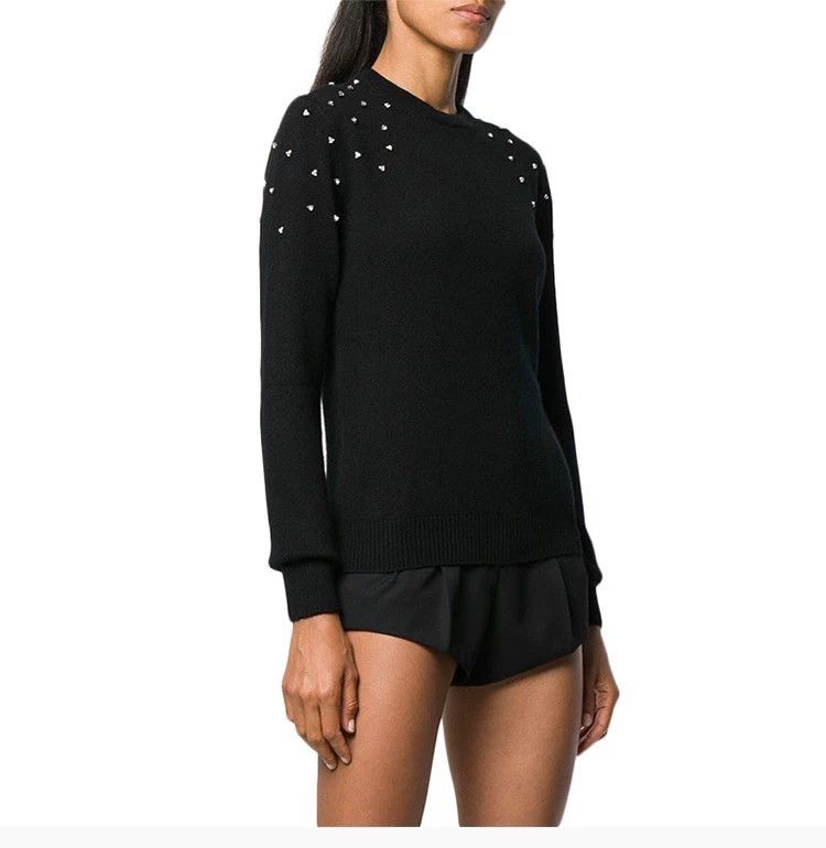 Saint Laurent Paris Saint Laurent Paris Black cashmere bright diamond rivet sw Size S / US 4 / IT 40 - 7 Thumbnail