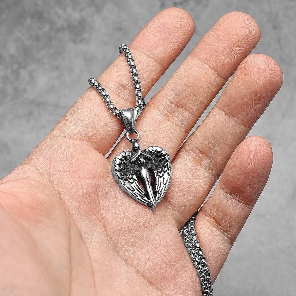 Jewelry Angel Wings Pendant Bless Heart Necklace Size ONE SIZE - 2 Thumbnail
