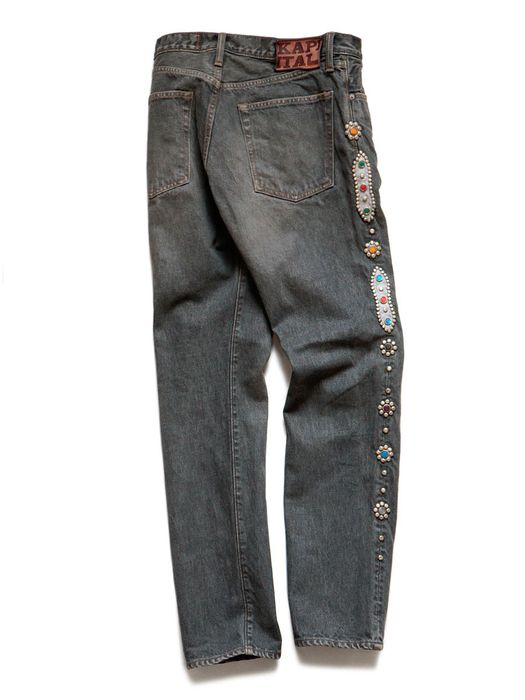 Kapital Kapital 14oz Black Denim 5P Monkey CISCO (Studded Remake