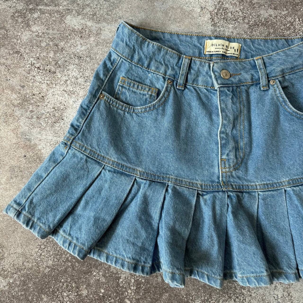 Hysteric Glamour × Vintage Amazing Pleated Blue Denim Mini Skirt (rick owens style) Size 26" / US 2 / IT 38 - 4 Thumbnail
