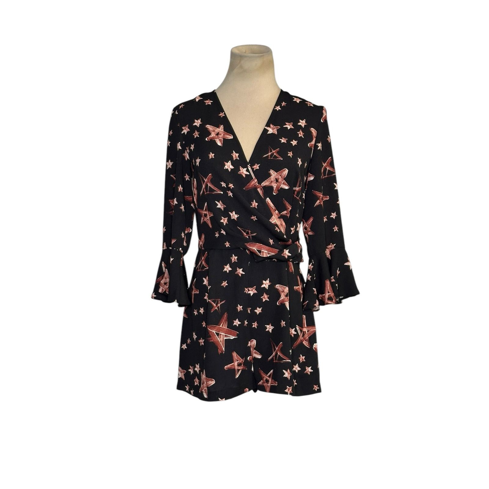Topshop Topshop black brown stars print 3/4 sleeves romper size 4 Size 27" / US 4 / IT 40 - 13 Thumbnail