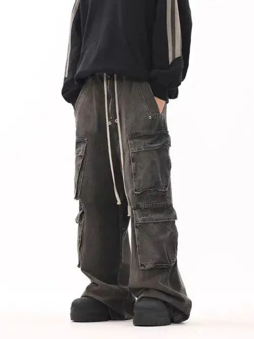 Jean Vintage multi-pocket washed distressed micro-flared jeans Size US 34 / EU 50 - 7 Thumbnail