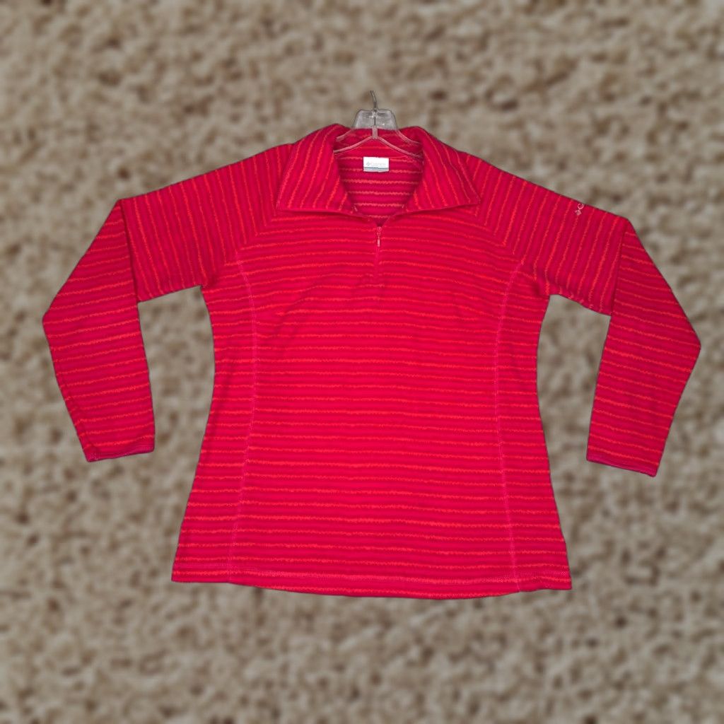 Vintage Columbia Sweater Women Large Red Geometric Fleece 1/4 Zip Mock Neck Pullover Size L / US 10 / IT 46 - 1 Thumbnail