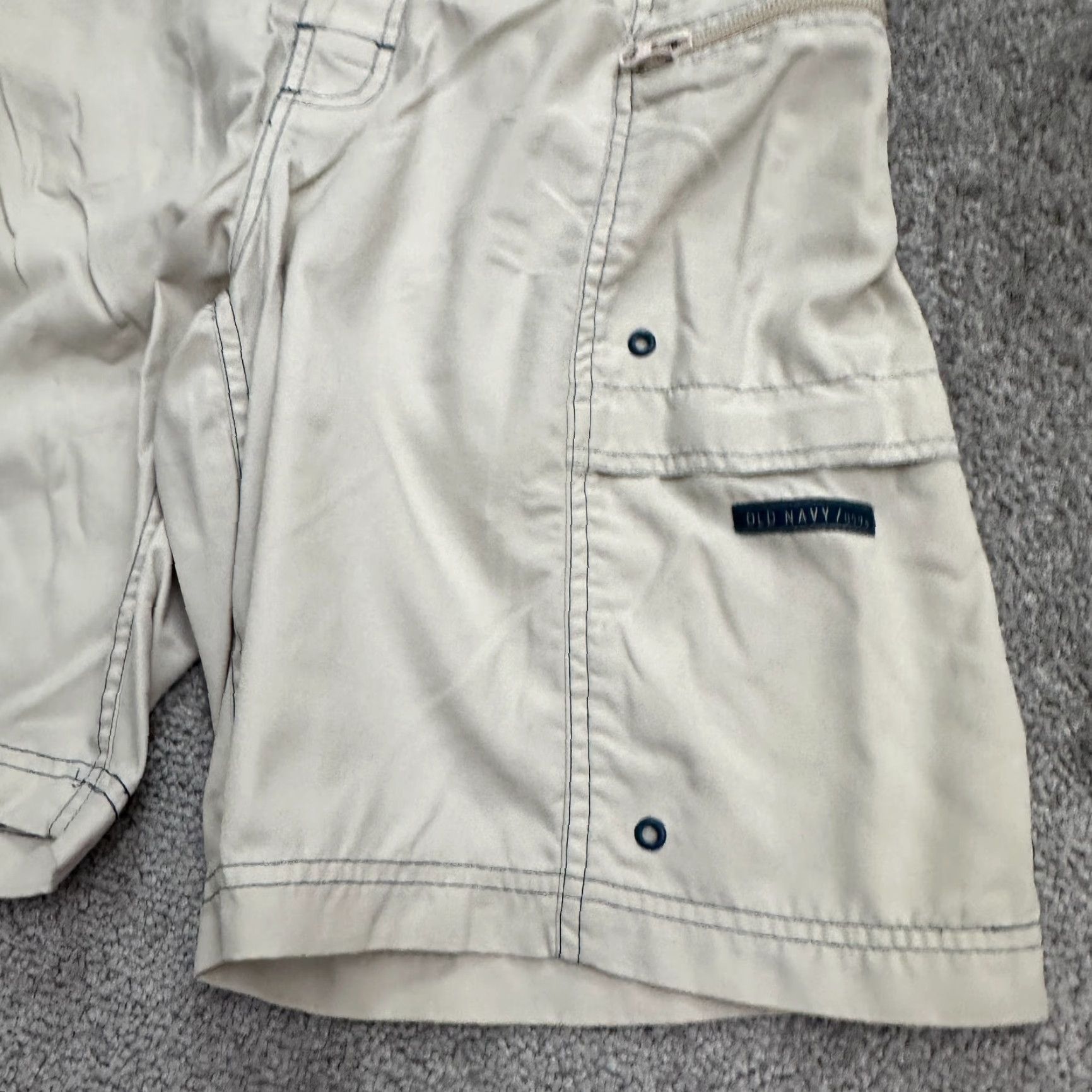 Old Navy VINTAGE Old Navy Cargo Board Shorts Mens S Beige 100% Nylon Swim Water Breathable Pockets Elastic Waist Beach 90s Mens Size US 29 - 6 Thumbnail