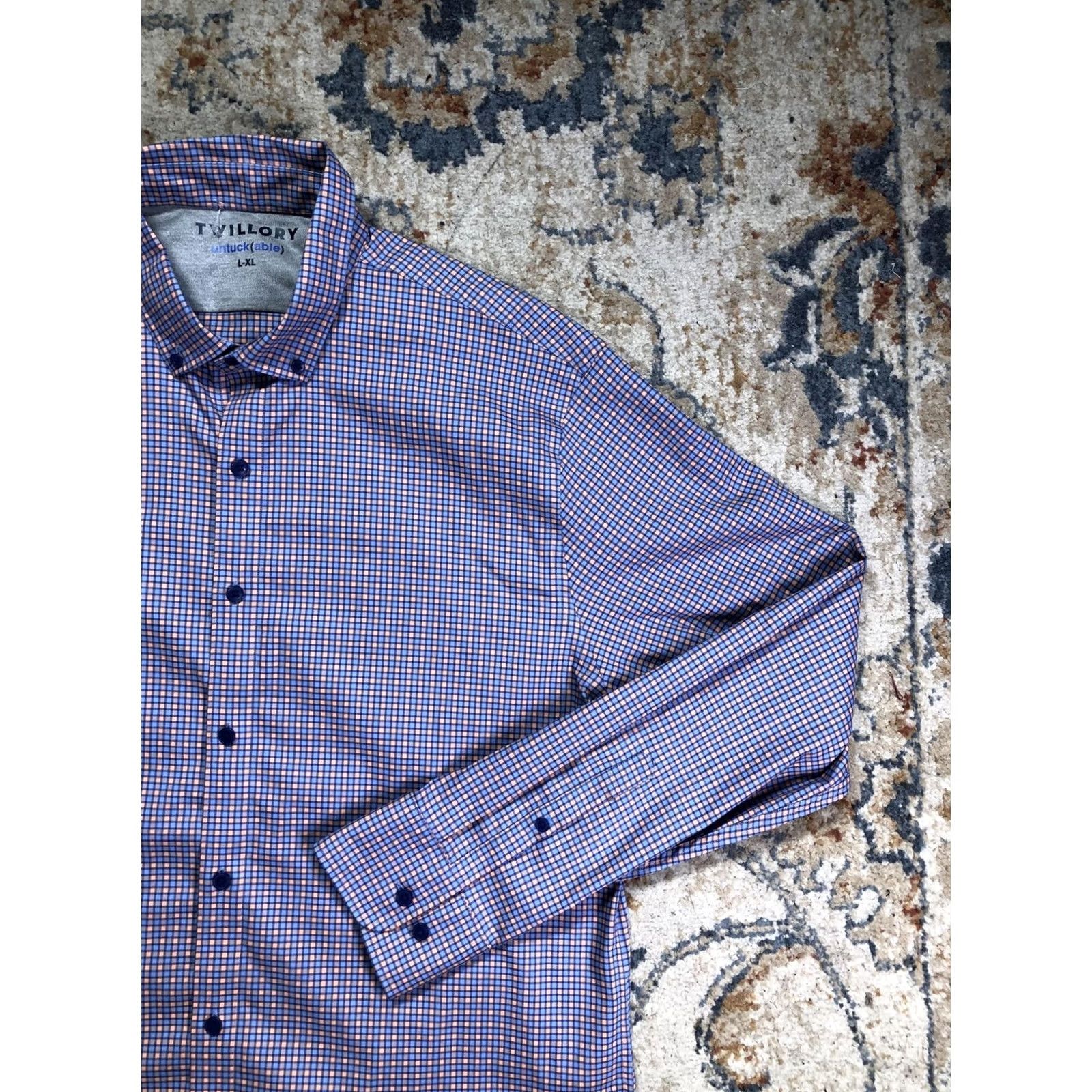 Vintage Twillory Dress Shirt Mens XL Blue Gingham Untuckable Button Front Shirt Size 46R - 4 Thumbnail