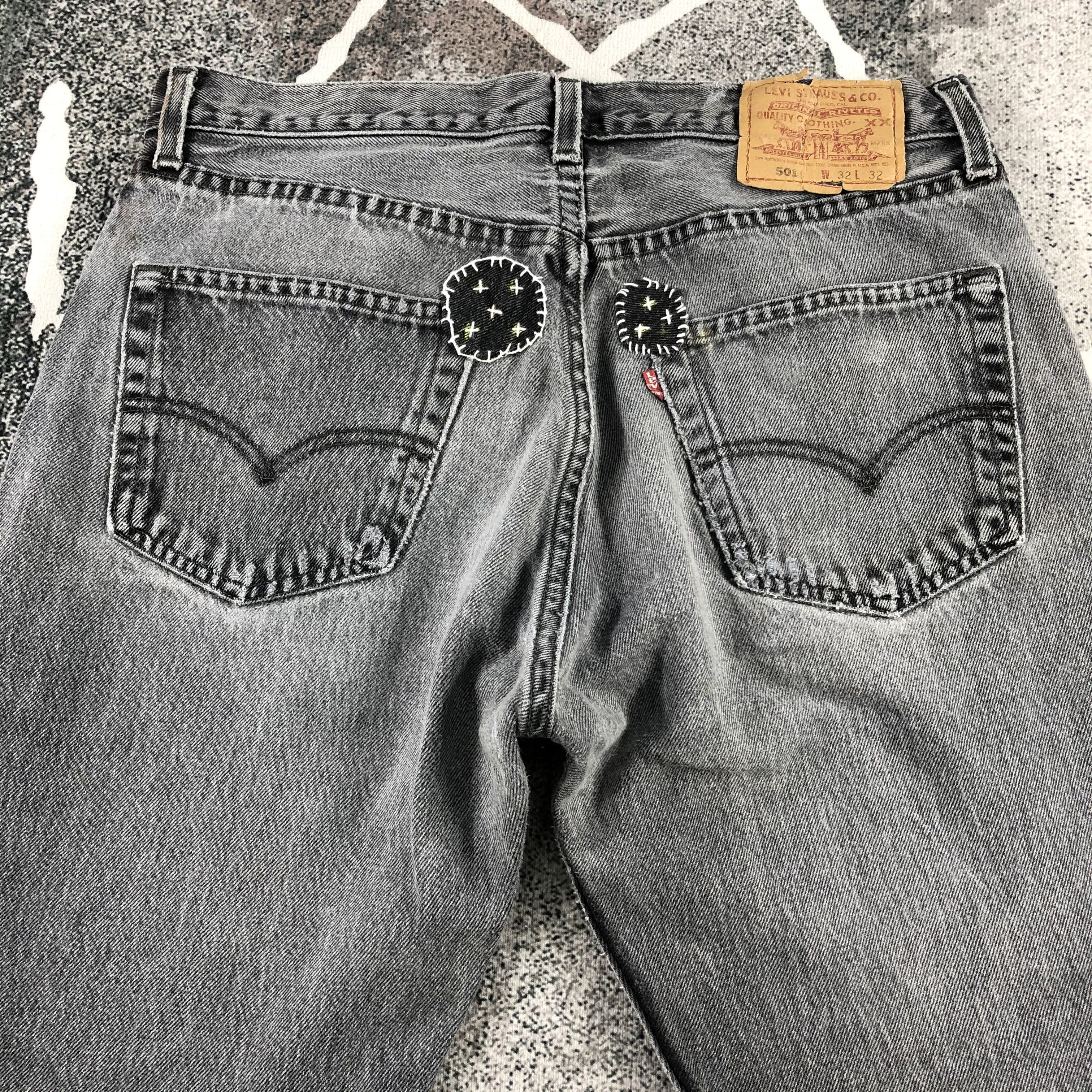 Levi's Vintage Levis 501 Jeans Patchwork Faded Black Denim KJ726 Size US 32 / EU 48 - 4 Thumbnail